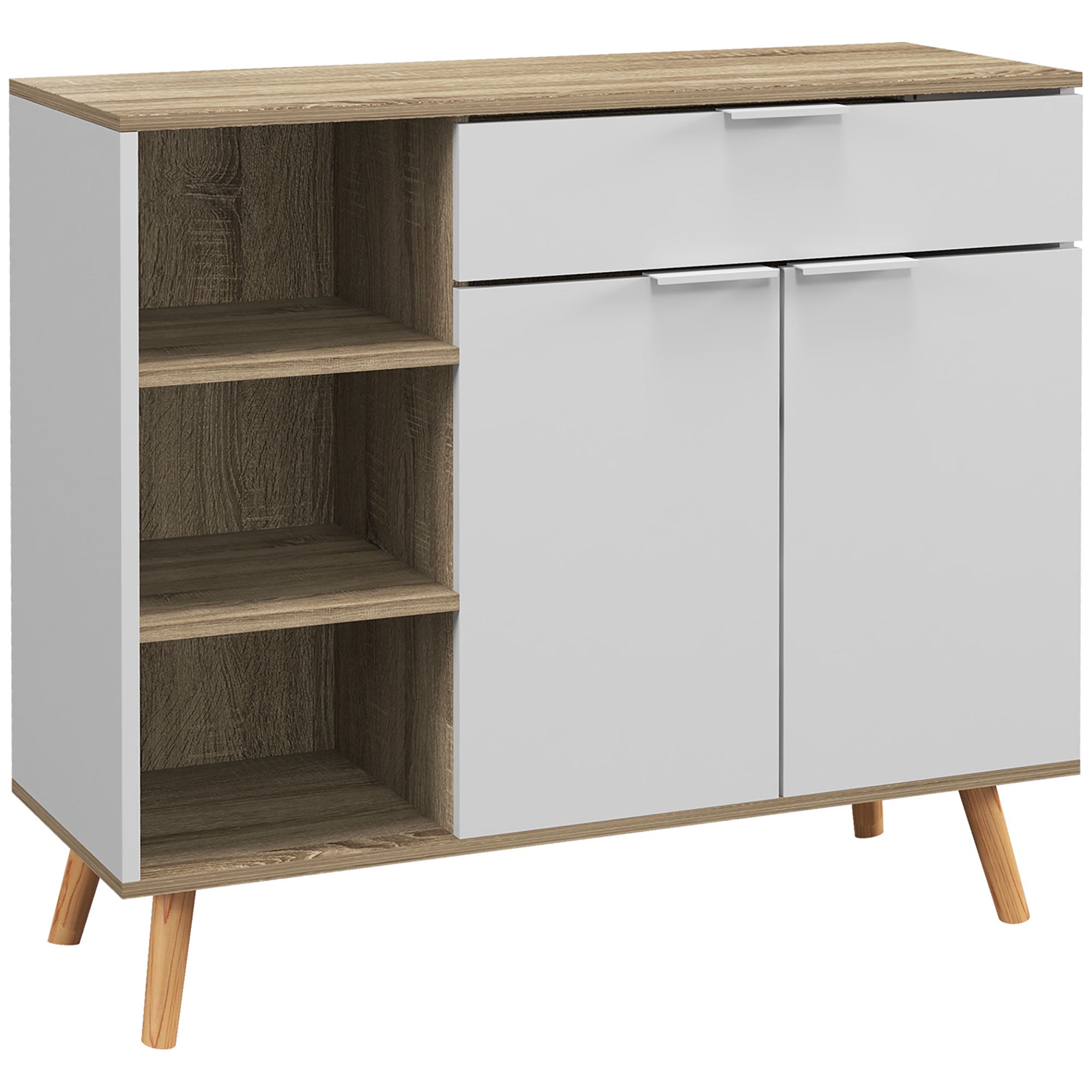 Modern Living Room Sideboard Kitchen Sideboard with 1 Drawer 2 Soft-Close Doors and Adjustable Shelves for Dining Room Hallway Bedroom 95x35x85 cm White and Natural