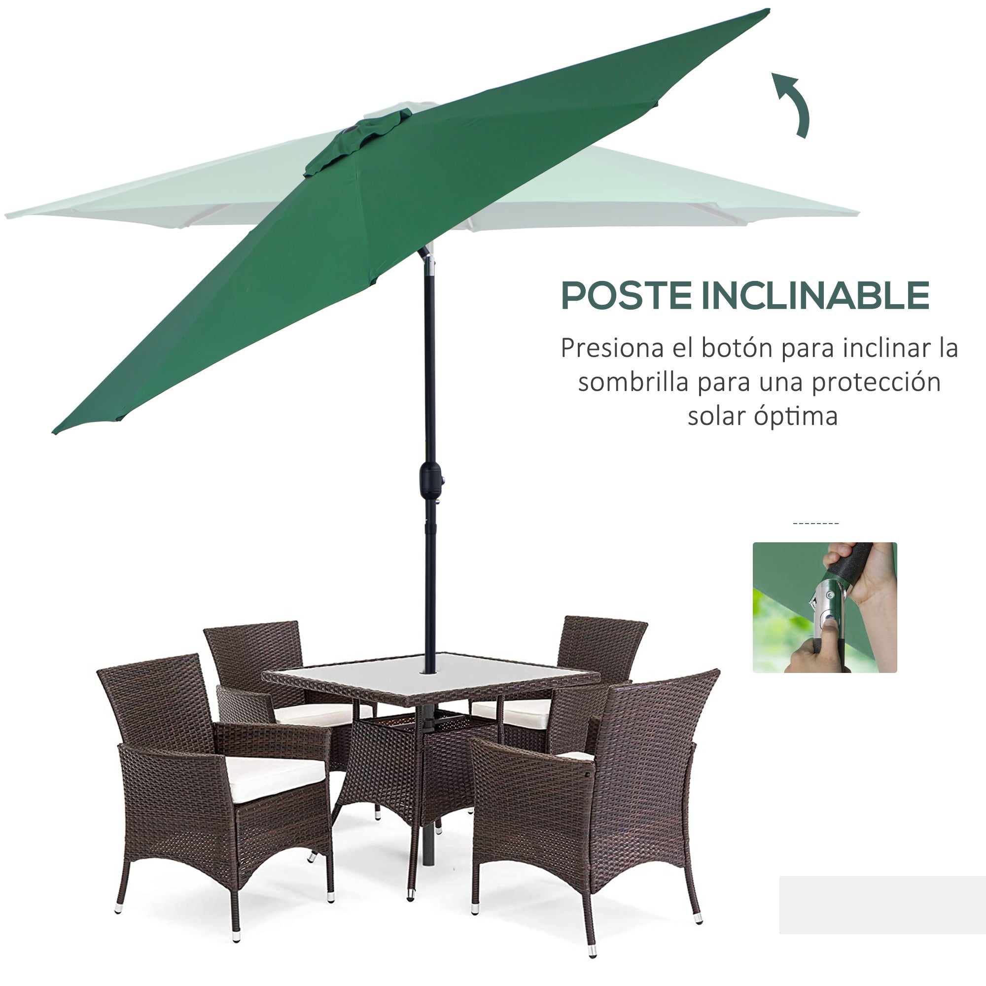 Garden Umbrella Ø295x250 cm with Crank Outdoor Sunshade with Tilt Mechanism and Detachable Metal Pole for Terrace Pool Patio Green