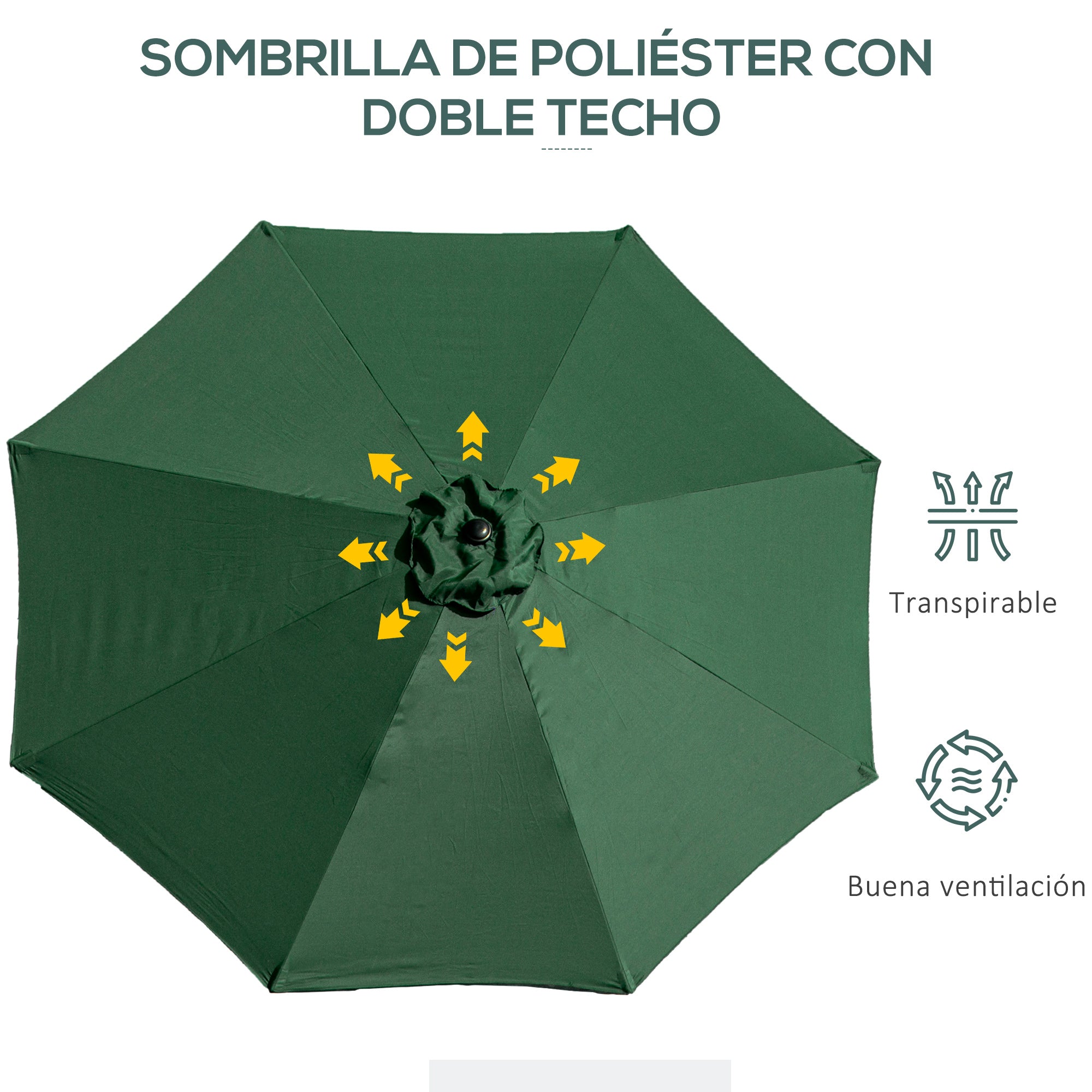 Garden Umbrella Ø295x250 cm with Crank Outdoor Sunshade with Tilt Mechanism and Detachable Metal Pole for Terrace Pool Patio Green