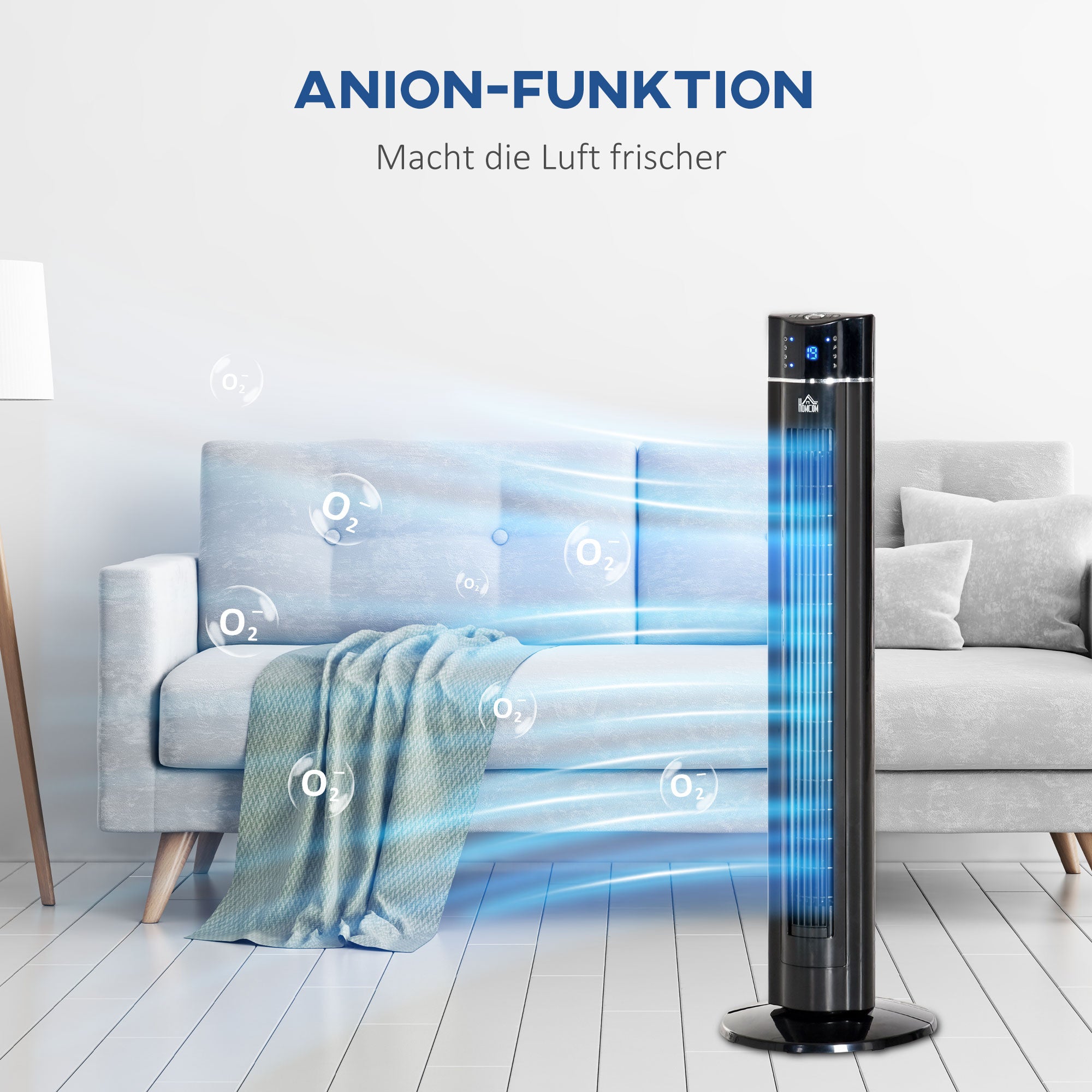 Tower Fan Quiet with Remote Control 106.8 cm 60° Oscillating Fan Floor Fan with 3 Modes, 3 Speeds, 8 Hr Timer, LED Display, Black