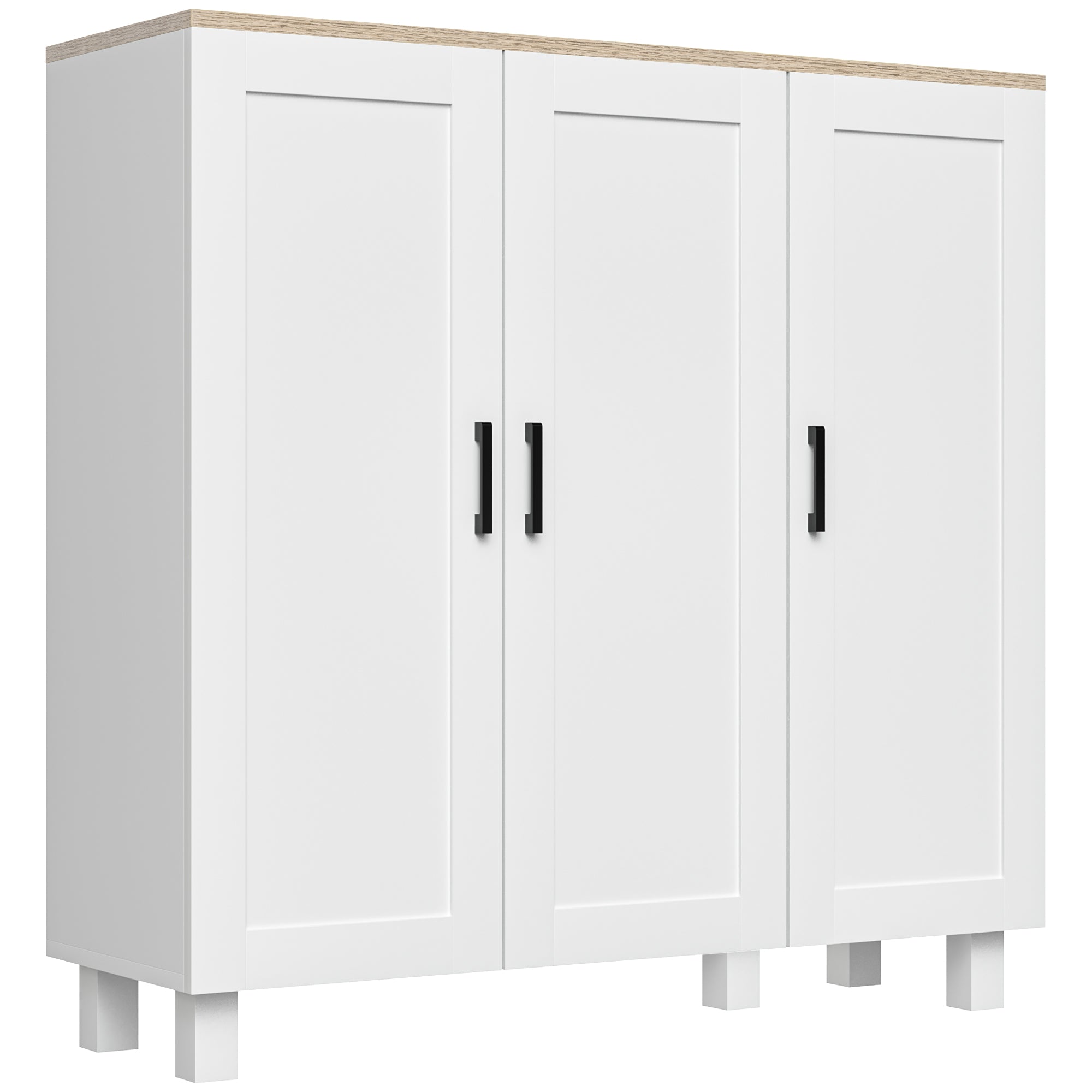 Modern Living Room Cabinet Storage Cabinet with 3 Doors Adjustable Shelves and Raised Base for Kitchen Dining Room Hallway Bedroom Anti-Tip Device 35.4x11.8x35.4 inches White