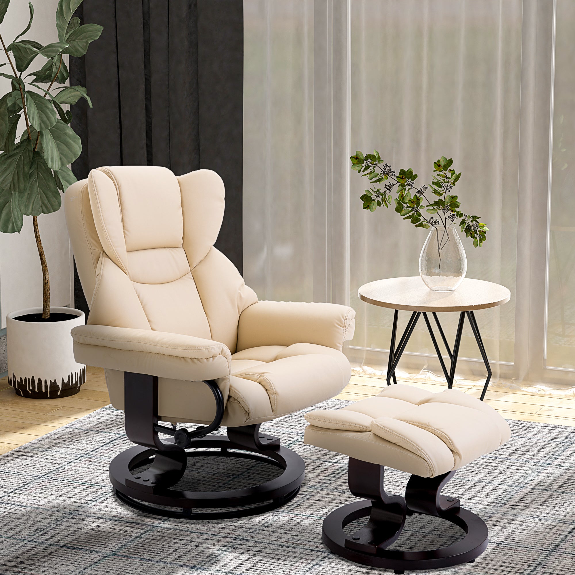 Relax Chair with Footstool, Swivel TV Chair, TV Chair with Reclining Function, Recliner Chair, Lounger for Living Room, Bedroom, Faux Leather, Cream