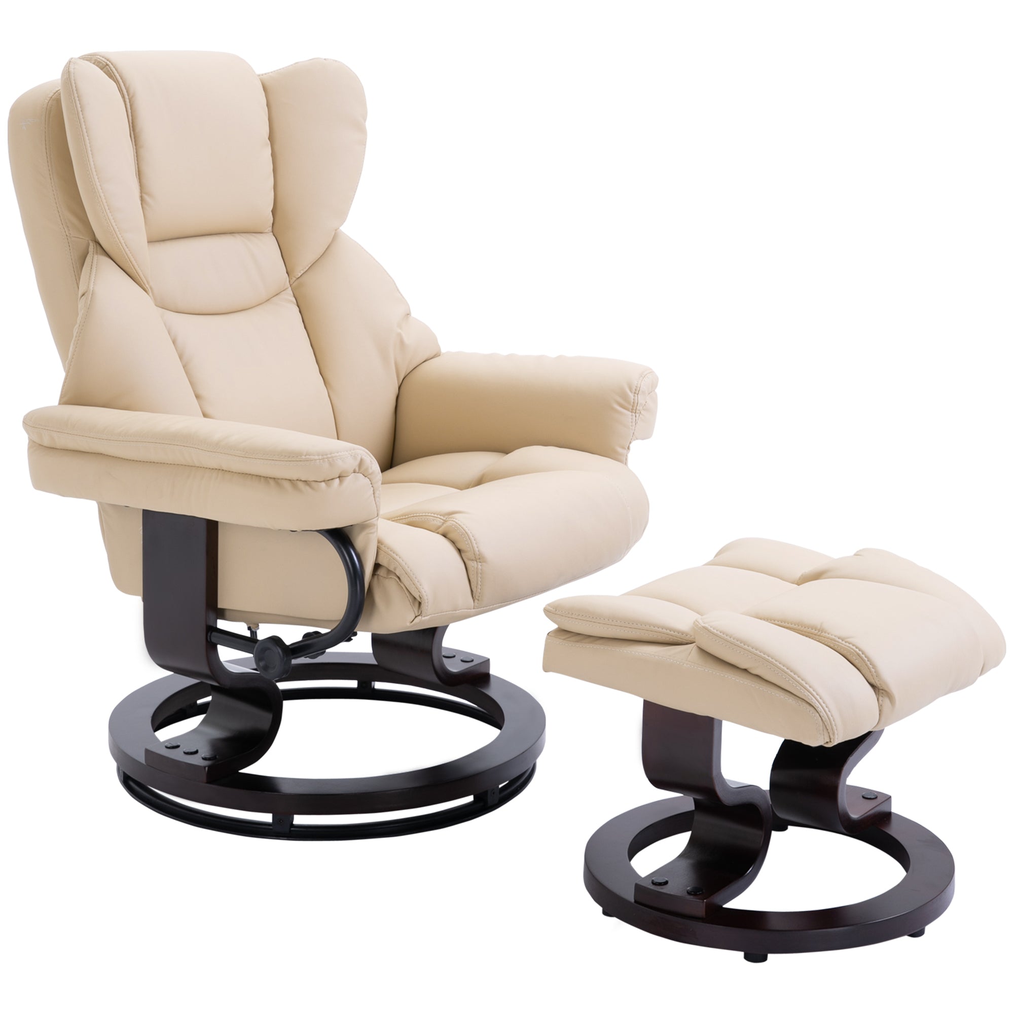 Relax Chair with Footstool, Swivel TV Chair, TV Chair with Reclining Function, Recliner Chair, Lounger for Living Room, Bedroom, Faux Leather, Cream