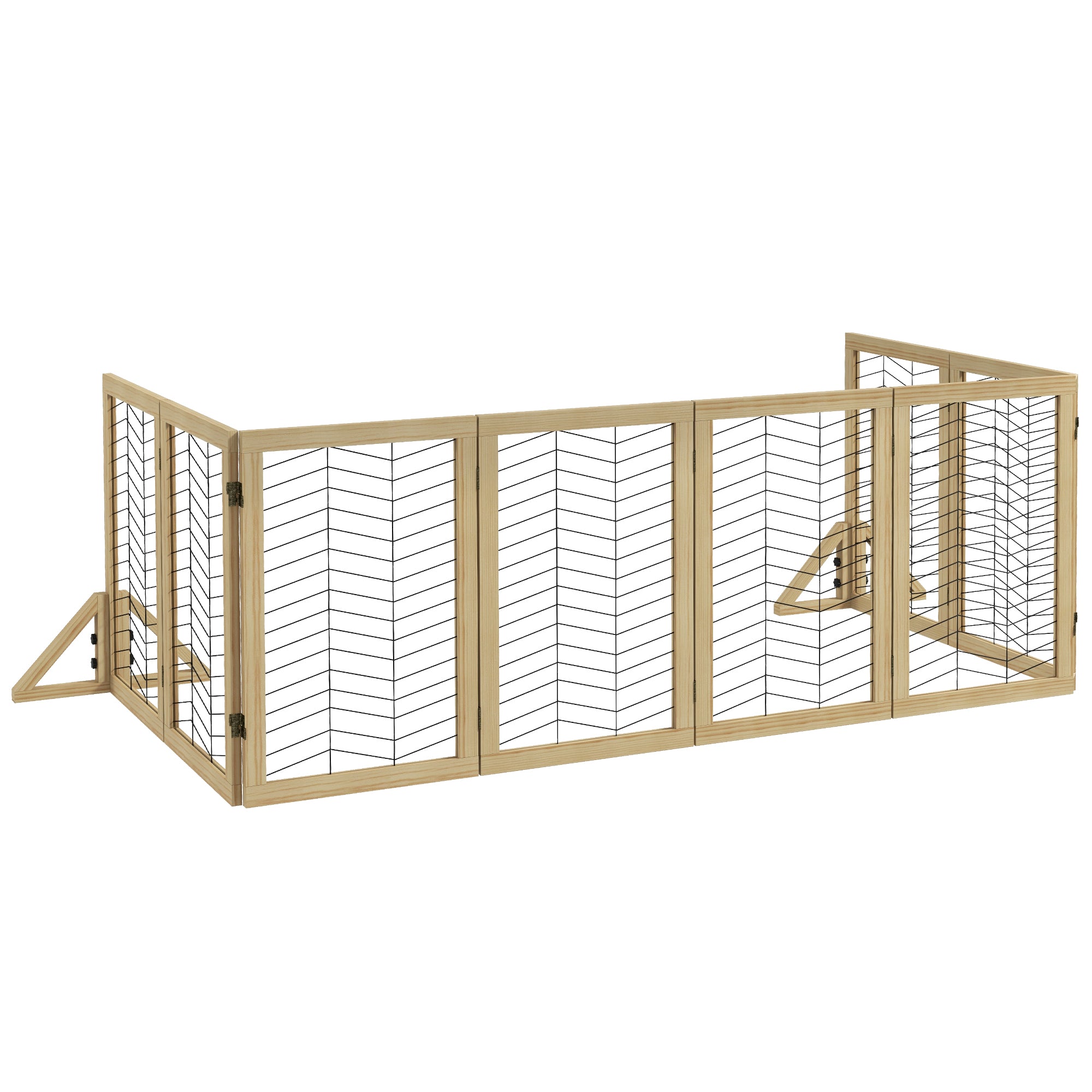 Wooden Dog Gate, Door Guard, Foldable Dog Gate with 8 Panels, Dog Fence, Stair Gate, Fireplace Guard for Oven, Natural, 375 x 44 x 70 cm