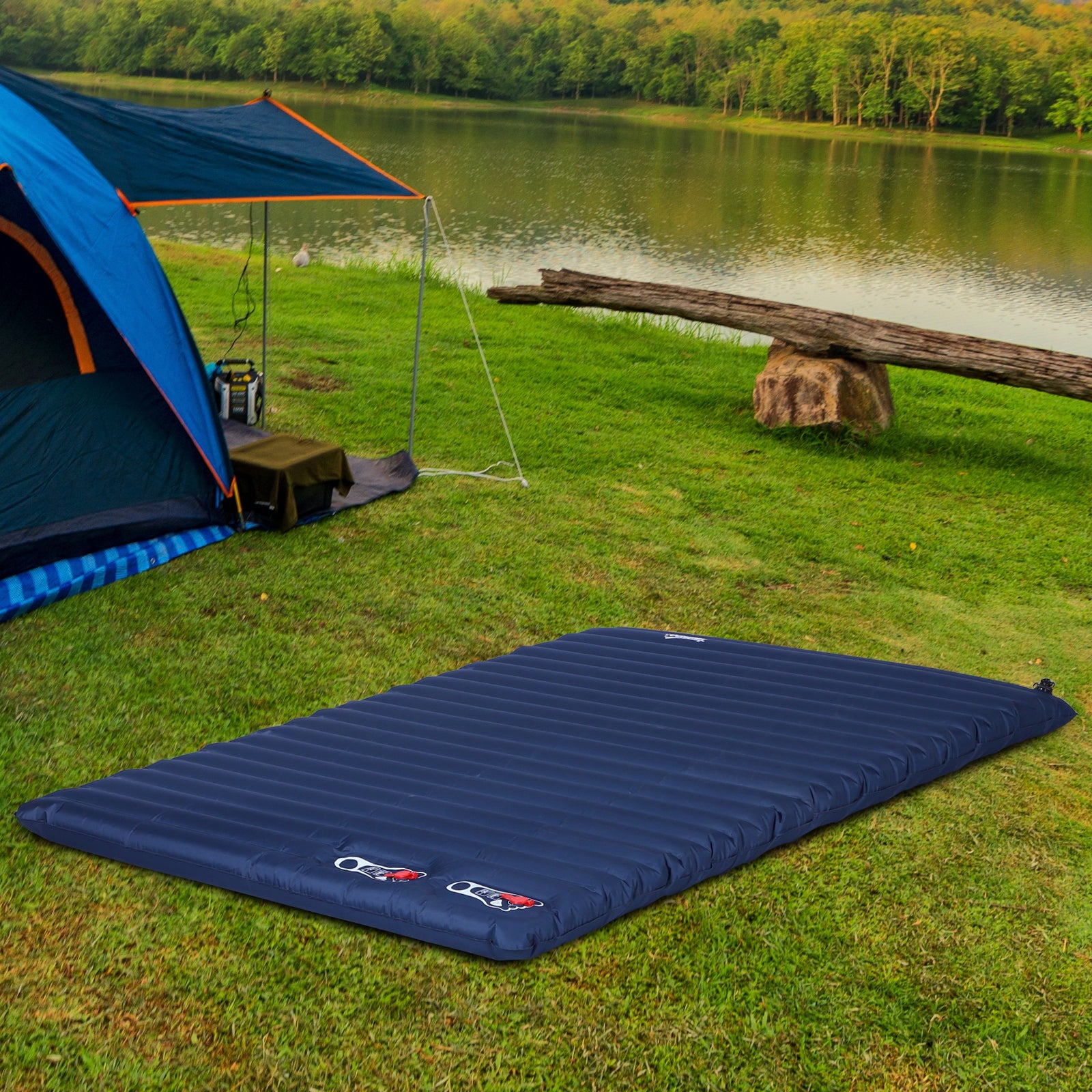 Air Mattress 2 Persons Self-Inflating Sleeping Mat Airbed with Built-in Pump Inflatable Mattress Guest Mattress Guest Bed Sleeping Pad for Camping Home Use 195 x 138 x 10 cm