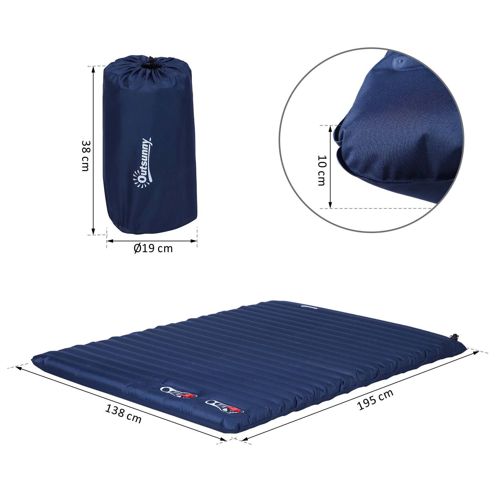 Air Mattress 2 Persons Self-Inflating Sleeping Mat Airbed with Built-in Pump Inflatable Mattress Guest Mattress Guest Bed Sleeping Pad for Camping Home Use 195 x 138 x 10 cm