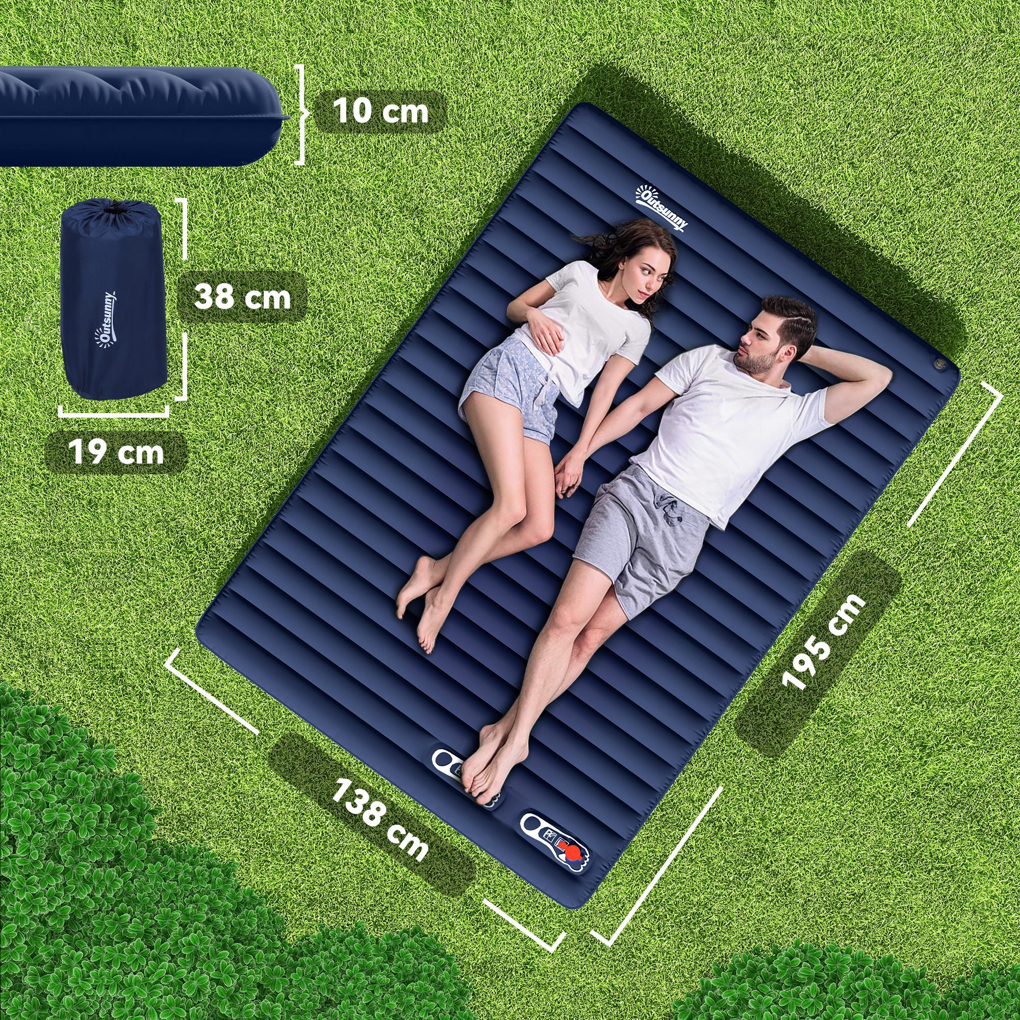 Air Mattress 2 Persons Self-Inflating Sleeping Mat Airbed with Built-in Pump Inflatable Mattress Guest Mattress Guest Bed Sleeping Pad for Camping Home Use 195 x 138 x 10 cm