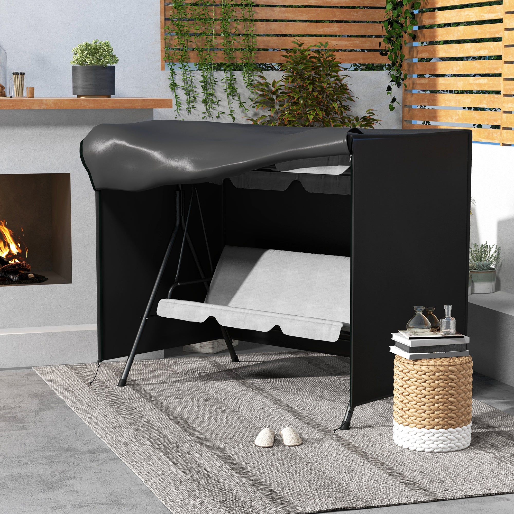 Hollywood Swing Cover 3 Seater, Water-Resistant Winterproof Protective Cover for Garden Swing, UV-Resistant Cover, Tear-Resistant 600D Oxford Fabric, 205x124x164cm Black