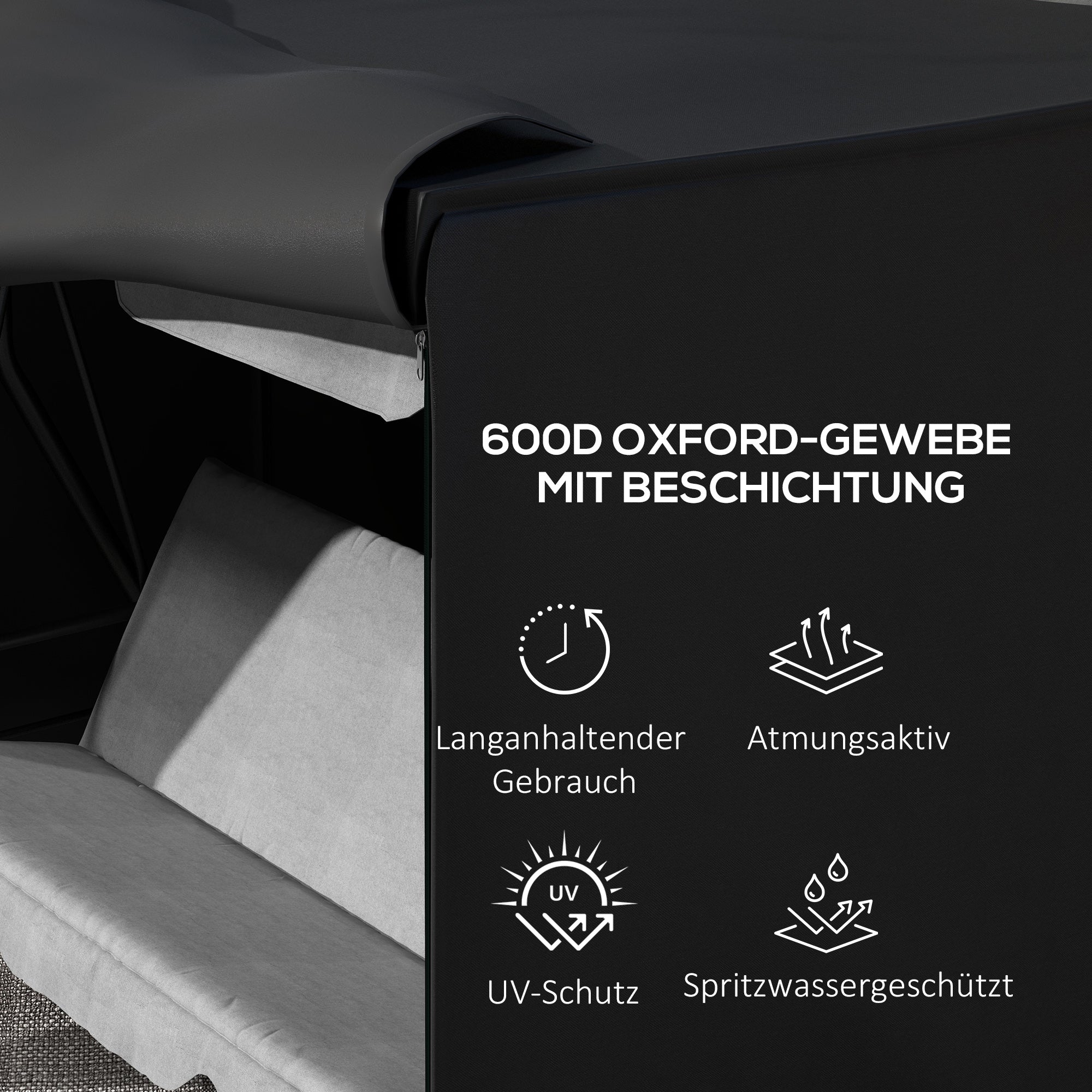 Hollywood Swing Cover 3 Seater, Water-Resistant Winterproof Protective Cover for Garden Swing, UV-Resistant Cover, Tear-Resistant 600D Oxford Fabric, 205x124x164cm Black