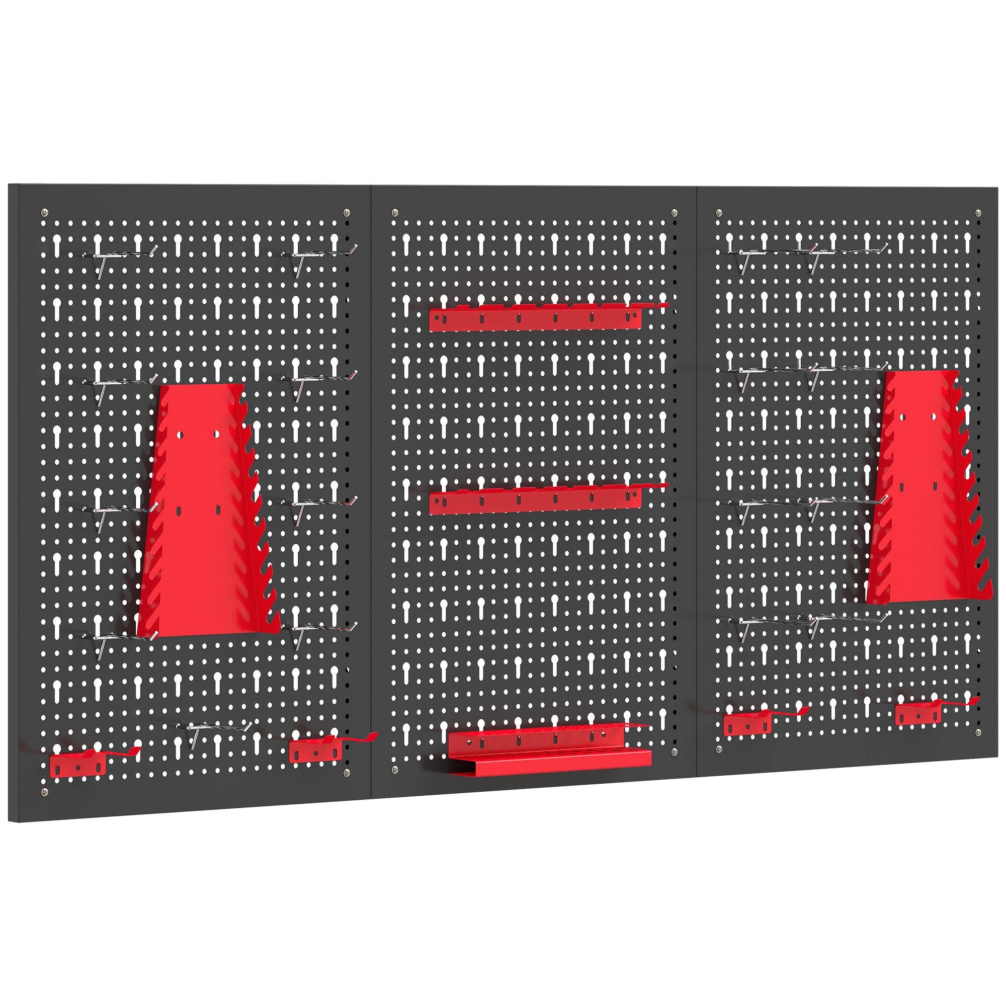 Wall Storage Pegboard System 23.6 x 15.7 in, 28-Piece Tool Rack with Hooks & Compartments, Black/Red