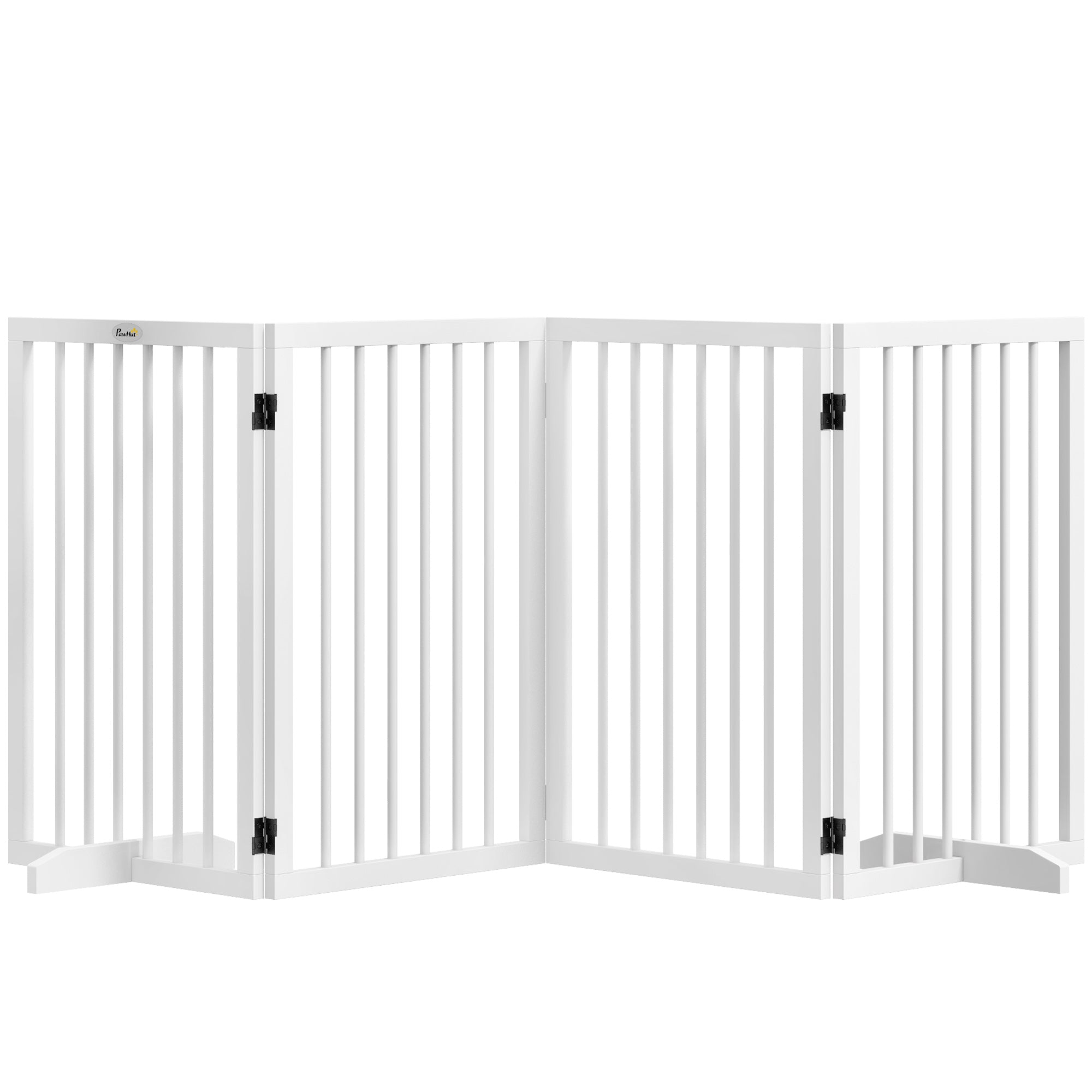 Dog Safety Gate 4-part 206 x 76 cm Foldable Door Safety Gate with 2 Support Feet Freestanding Dog Gate made of Wood Stair Gate for Hallway White