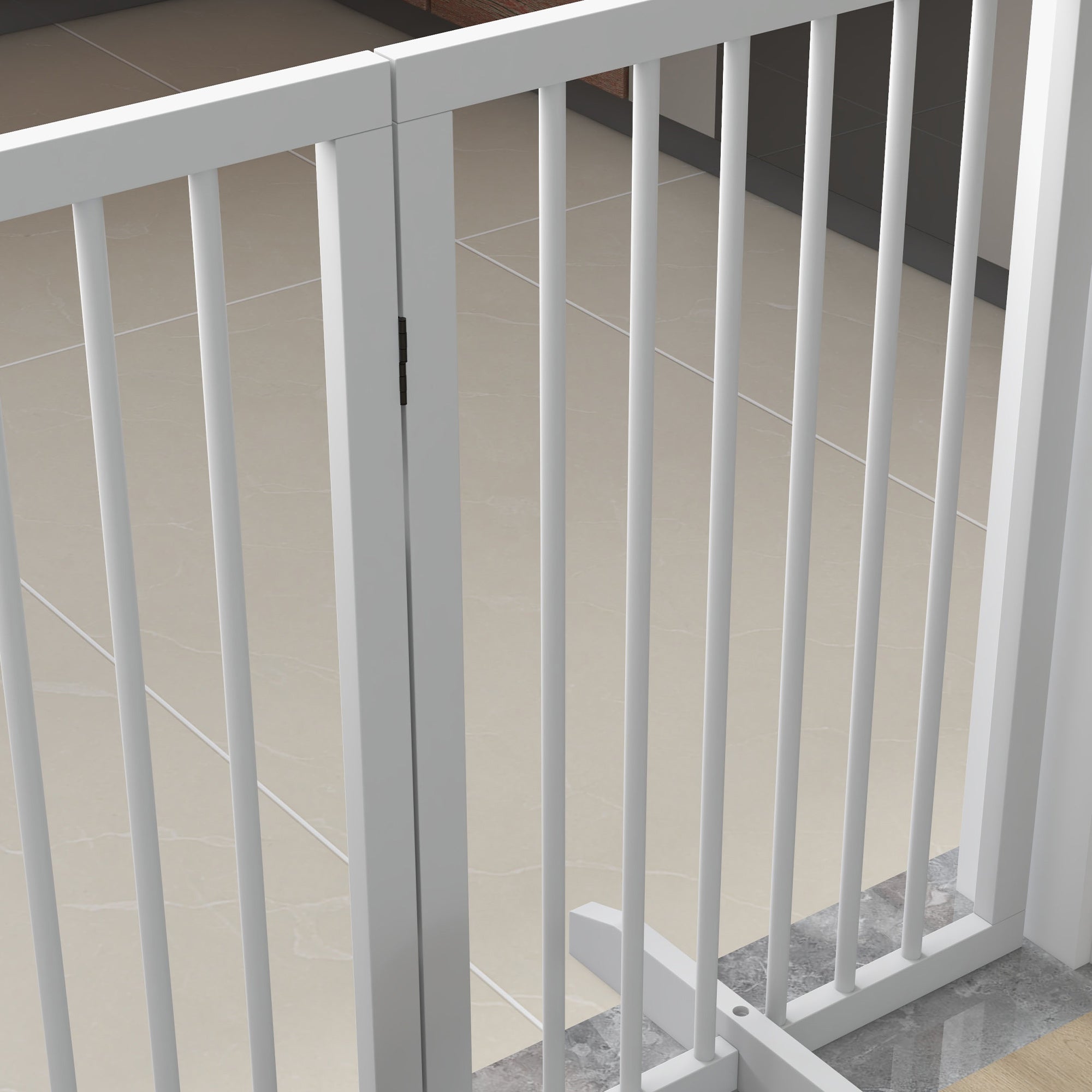 Dog Safety Gate 4-part 206 x 76 cm Foldable Door Safety Gate with 2 Support Feet Freestanding Dog Gate made of Wood Stair Gate for Hallway White