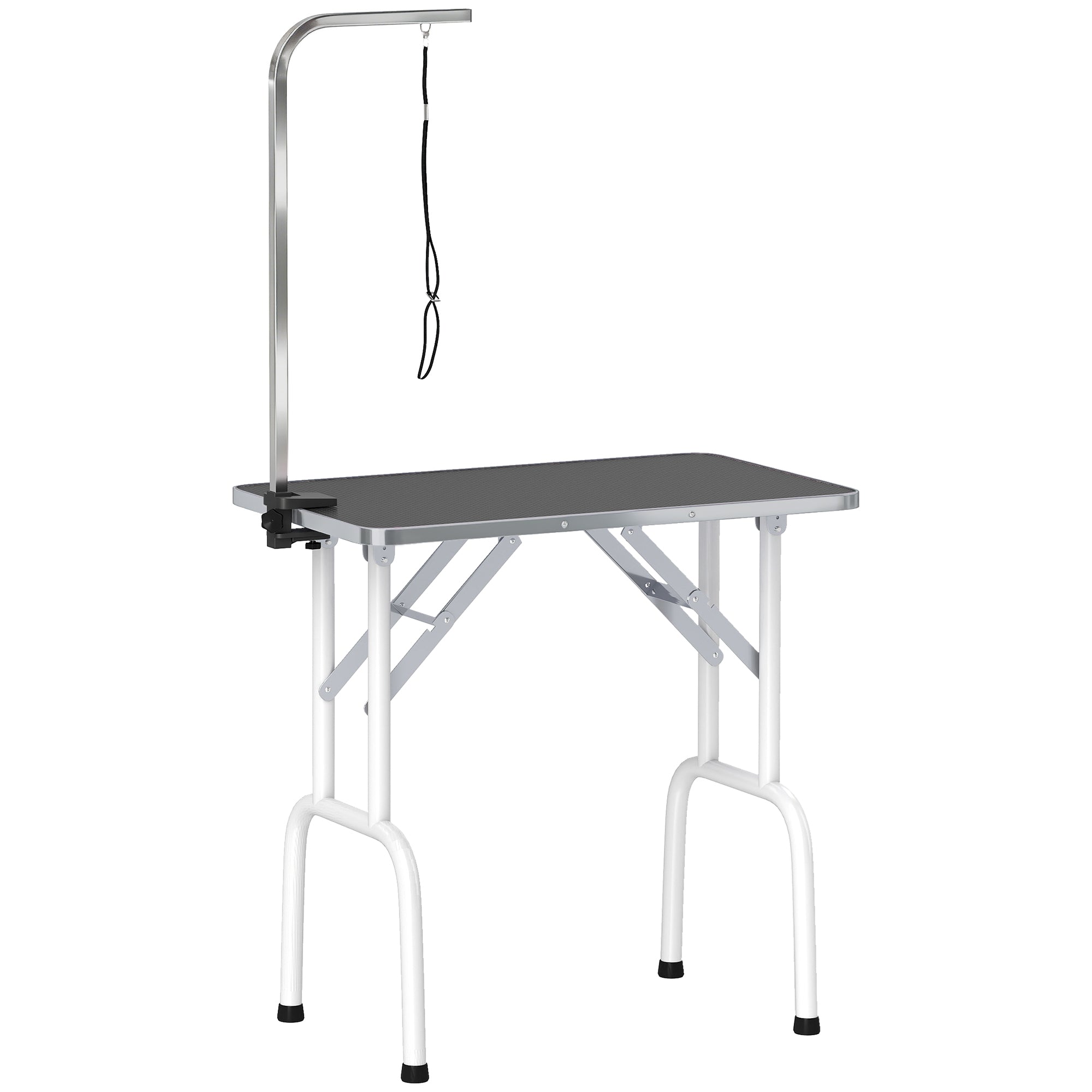 Folding Dog Grooming Table with Leash, Non-Slip Rubber Top, Foldable Steel Legs, 81 x 48.5 x 80 cm (31.9" x 19.1" x 31.5"), Black