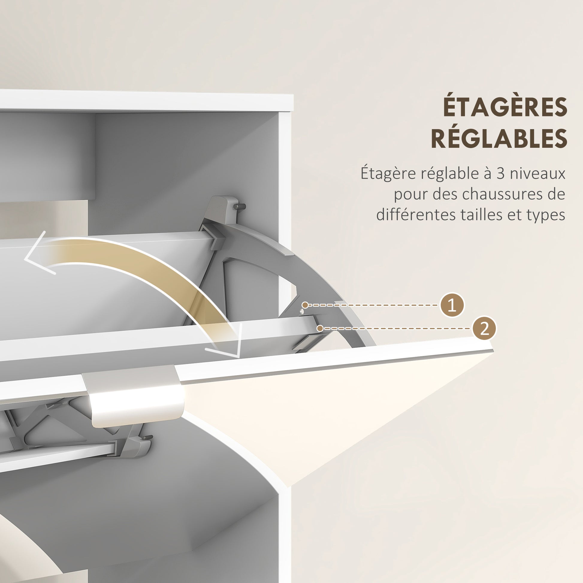 2-in-1 Shoe Cabinet with Mirror Fronts, 4 Flip-Down Doors, Adjustable Shelves, Space-Saving, 76L x 26W x 168H cm White