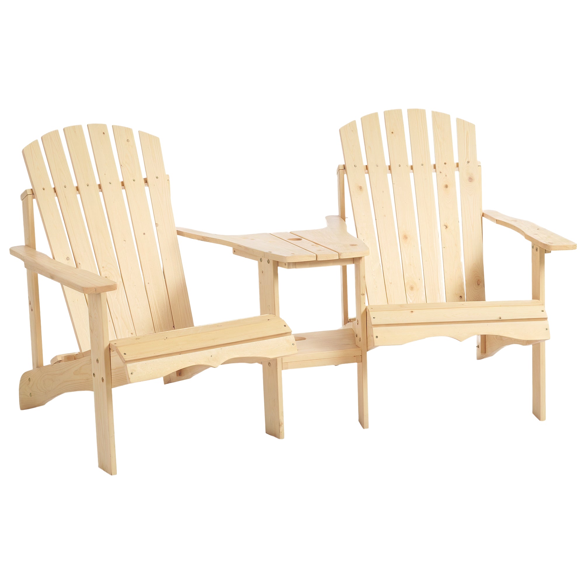 Adirondack Garden Chair with Table and Umbrella Hole 2 Seater Garden Armchair Set Patio Furniture for Balcony Solid Wood Natural 178 x 87 x 92 cm