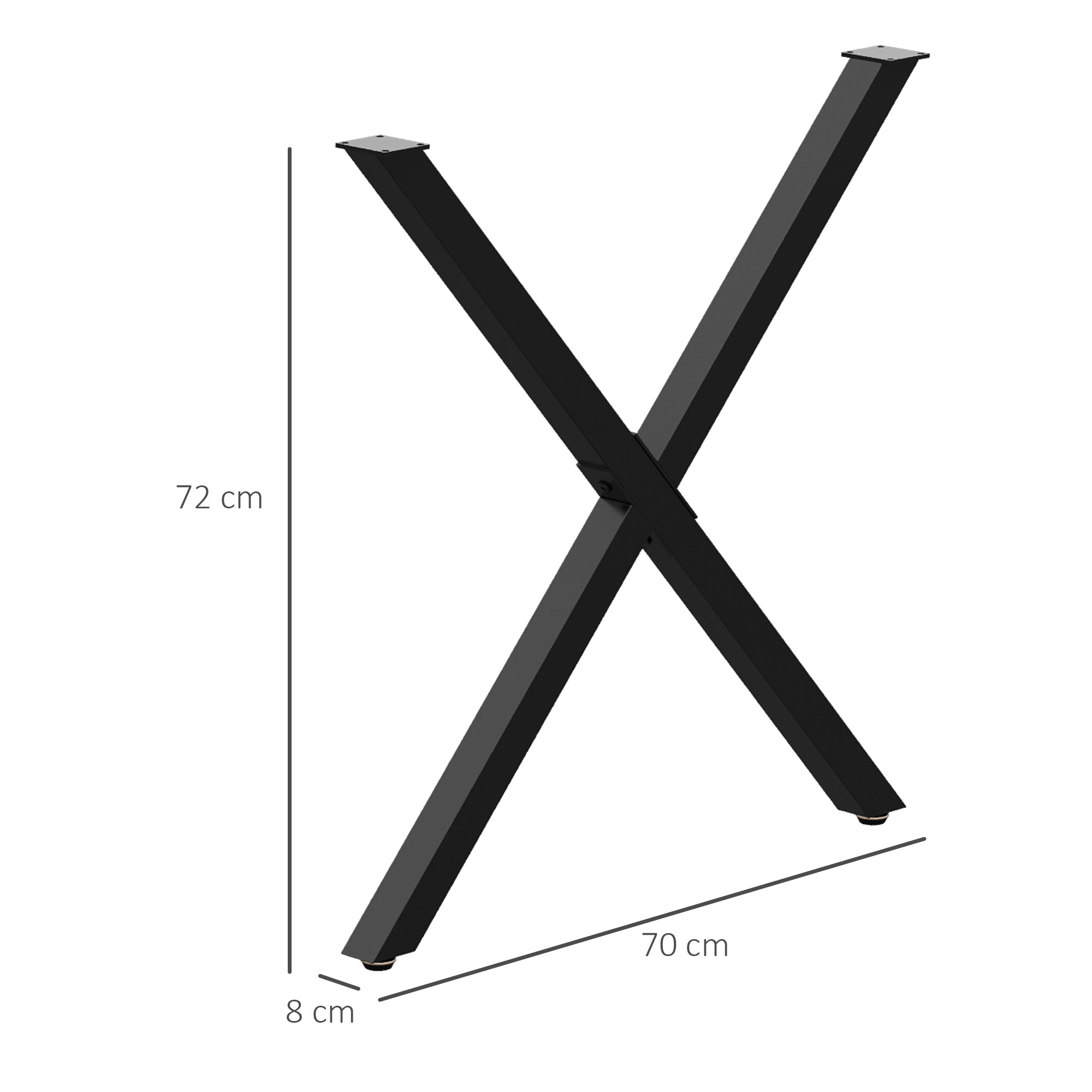 Set of 2 X-Shaped Steel Table Legs - 70L x 8W x 72H cm - industrial design