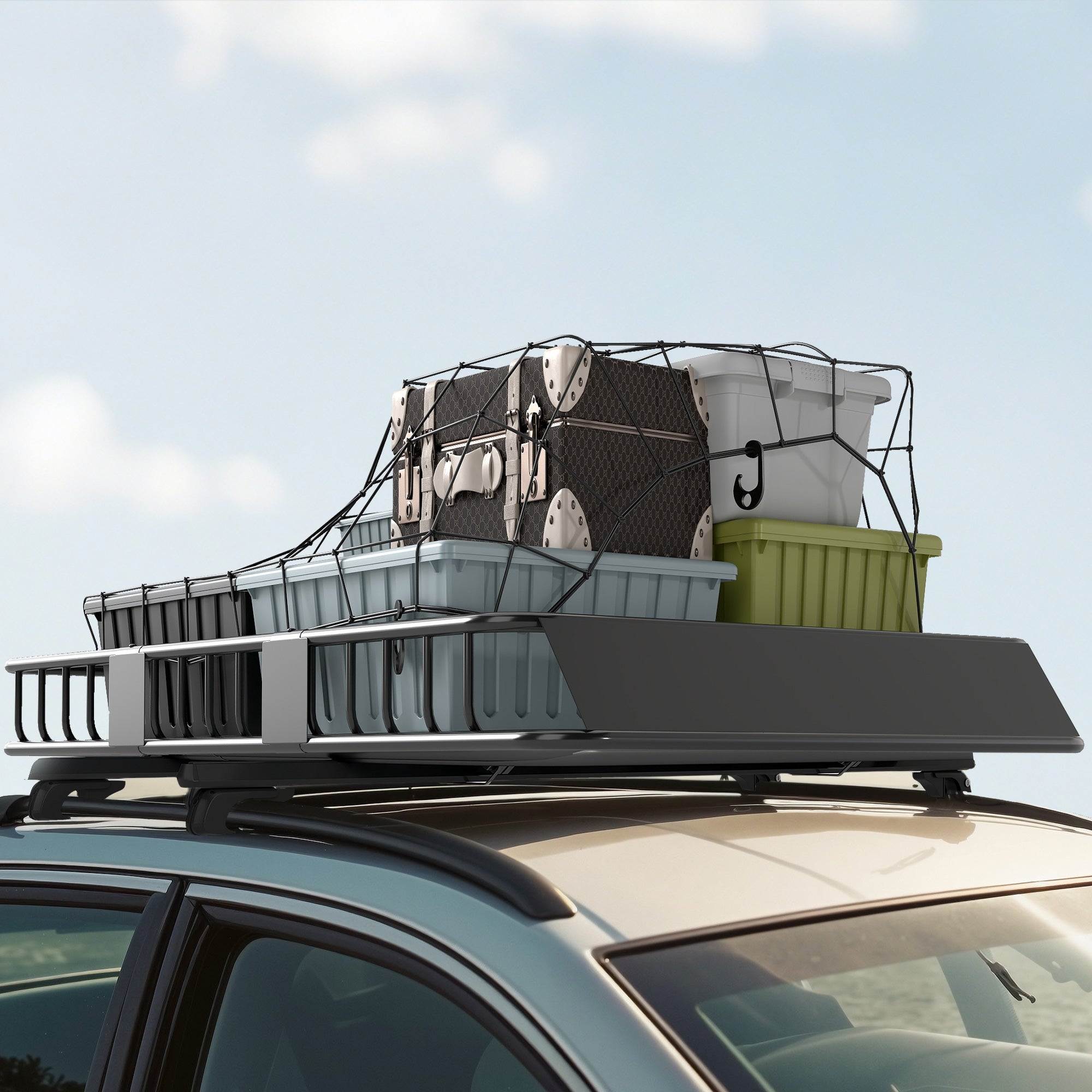 Car Roof Rack Metal Roof Basket 162x99x16cm Universal Luggage Rack Roof Rack Load Capacity of 100 kg Cargo Basket for Camping, Grilling, Road Trips Black