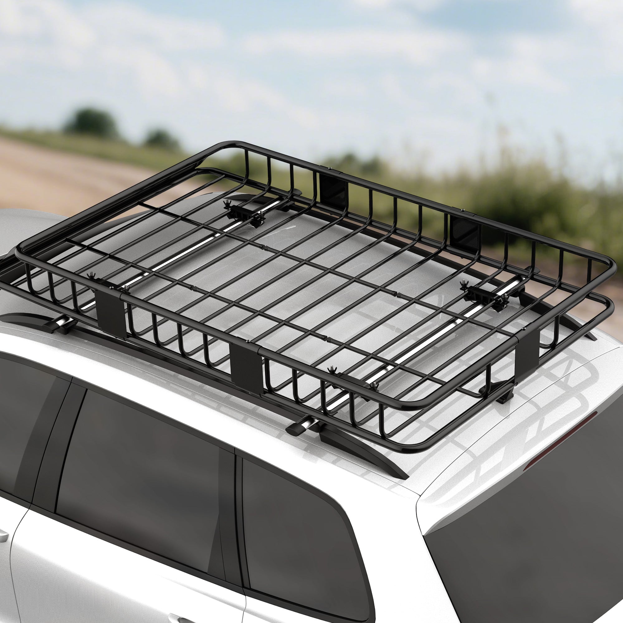Car Roof Rack Metal Roof Basket 162x99x16cm Universal Luggage Rack Roof Rack Load Capacity of 100 kg Cargo Basket for Camping, Grilling, Road Trips Black