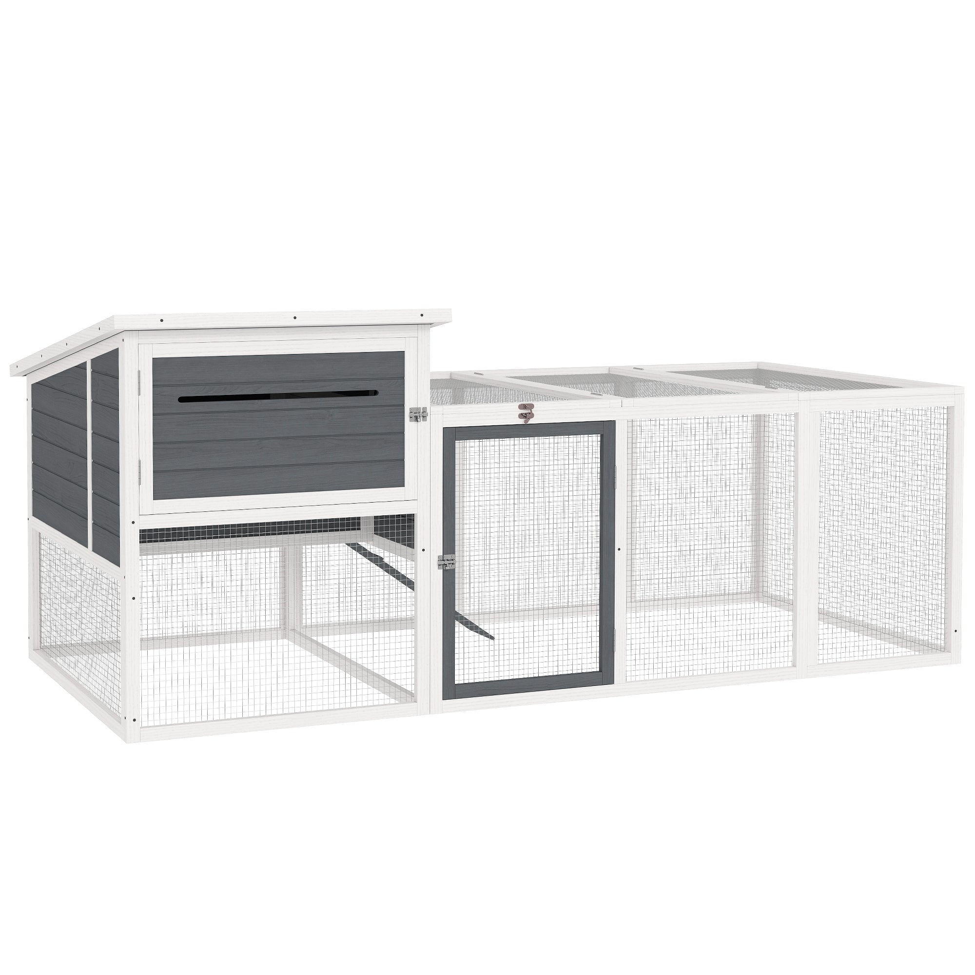 Outdoor Chicken Coop with House, Nesting Box, Waterproof Roof, Removable Tray and Doors, Cage Enclosure for 2-4 Chickens and Rabbits in Wood, 214x101x91.5cm, Gray