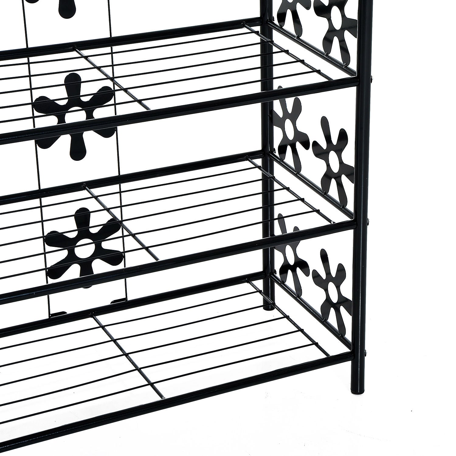 Shoe Rack, Plant Rack, Flower Rack, Shelving Unit, Stand, 4 Levels, Metal, 59.5 x 30 x 92 cm, Black