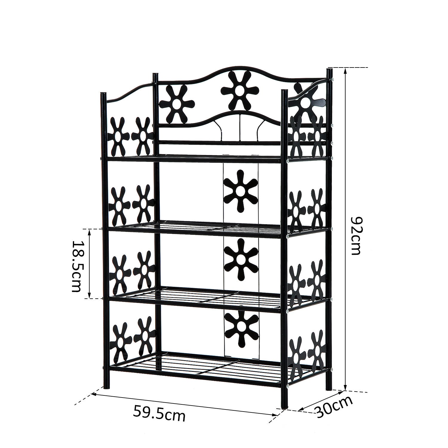Shoe Rack, Plant Rack, Flower Rack, Shelving Unit, Stand, 4 Levels, Metal, 59.5 x 30 x 92 cm, Black