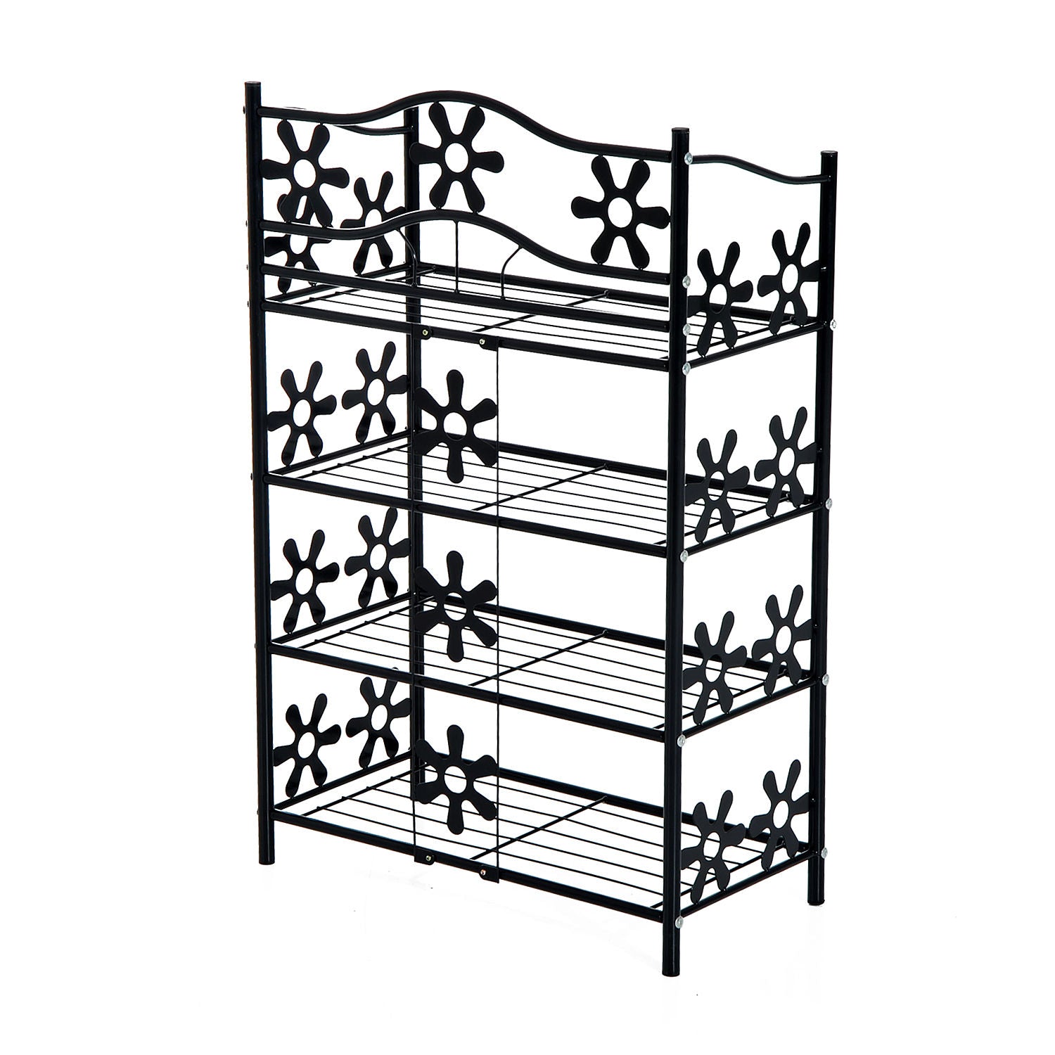 Shoe Rack, Plant Rack, Flower Rack, Shelving Unit, Stand, 4 Levels, Metal, 59.5 x 30 x 92 cm, Black