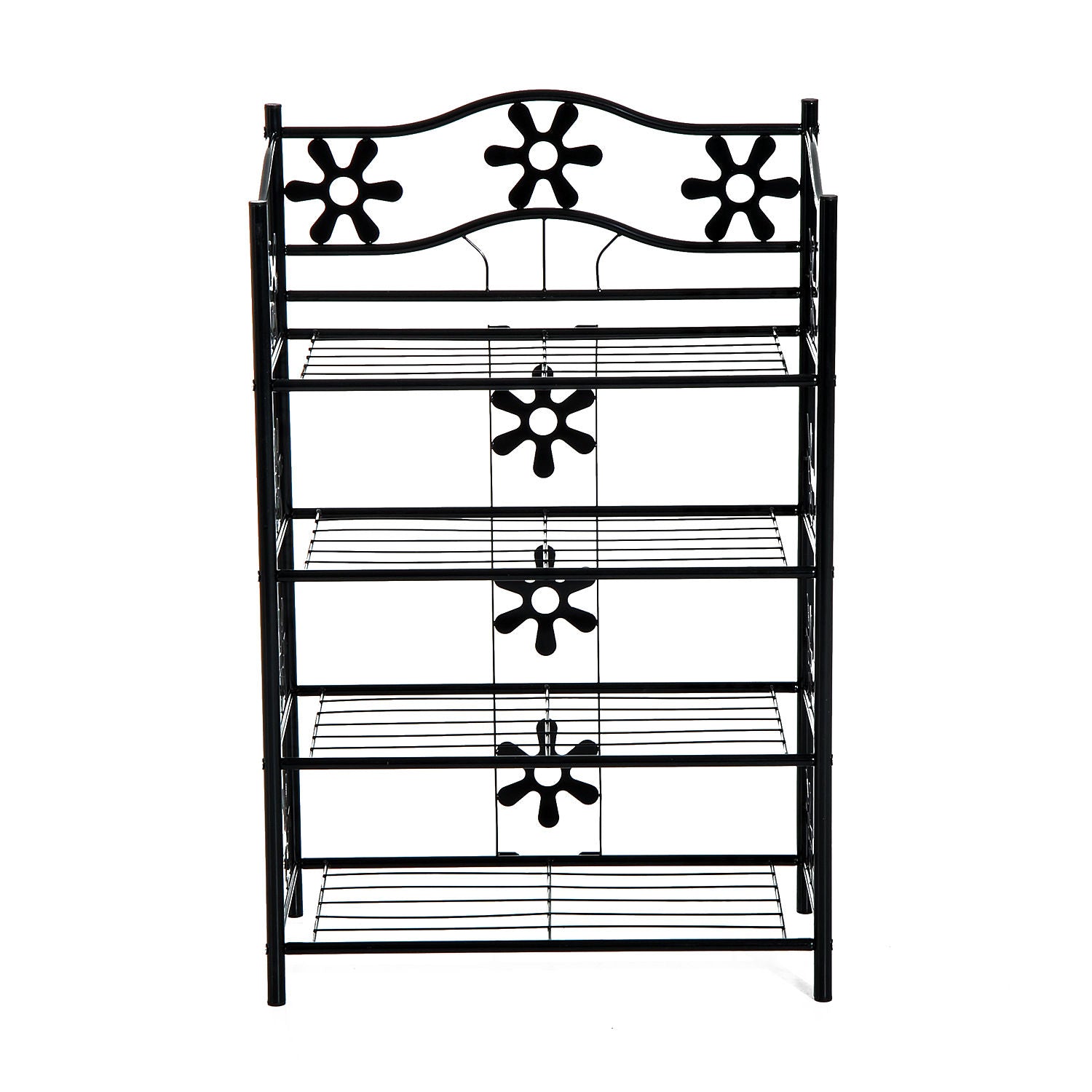 Shoe Rack, Plant Rack, Flower Rack, Shelving Unit, Stand, 4 Levels, Metal, 59.5 x 30 x 92 cm, Black