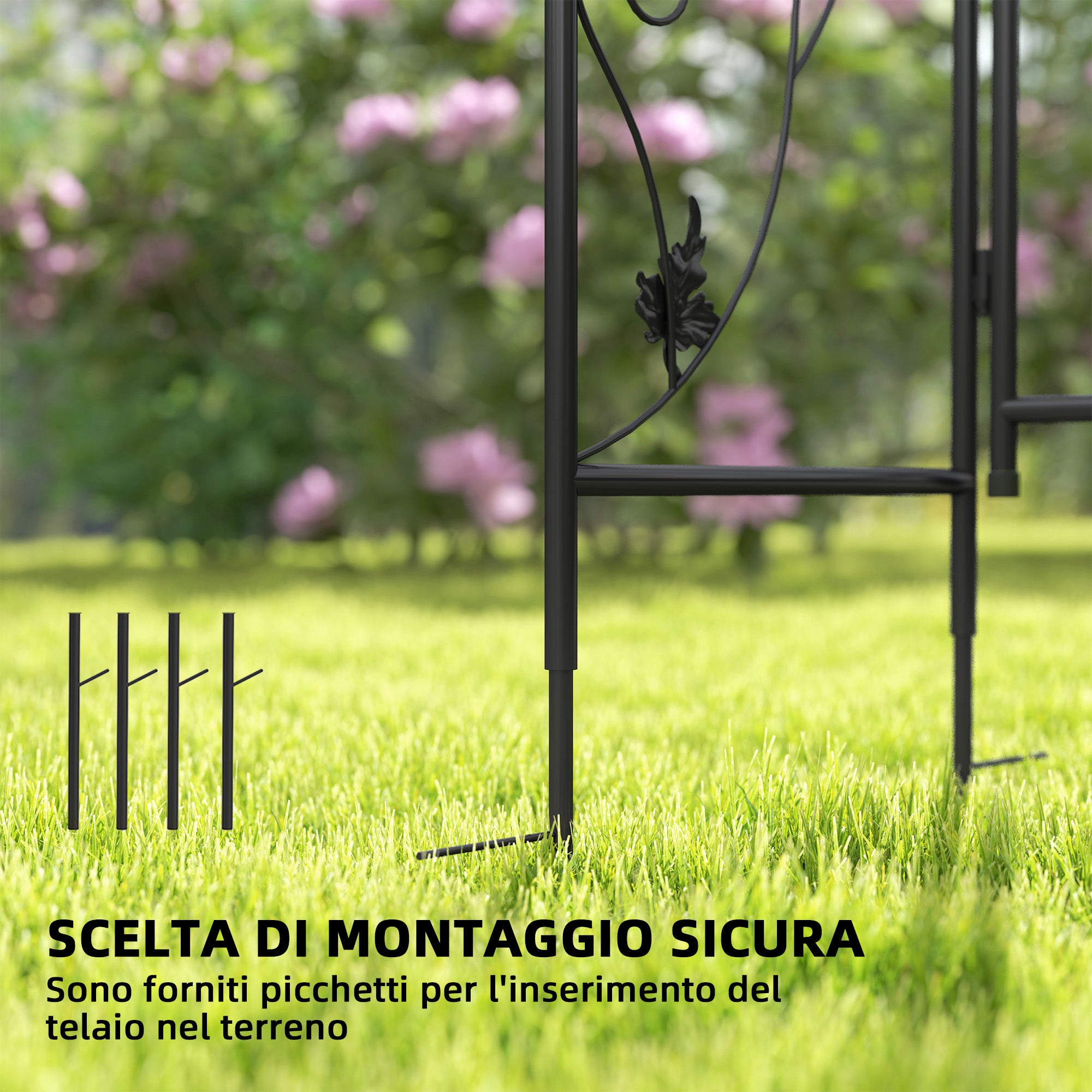 Garden Arch with Gate Trellis for Climbing Plants, Wedding and Party Metal Arch, 2.2x1 m, Black