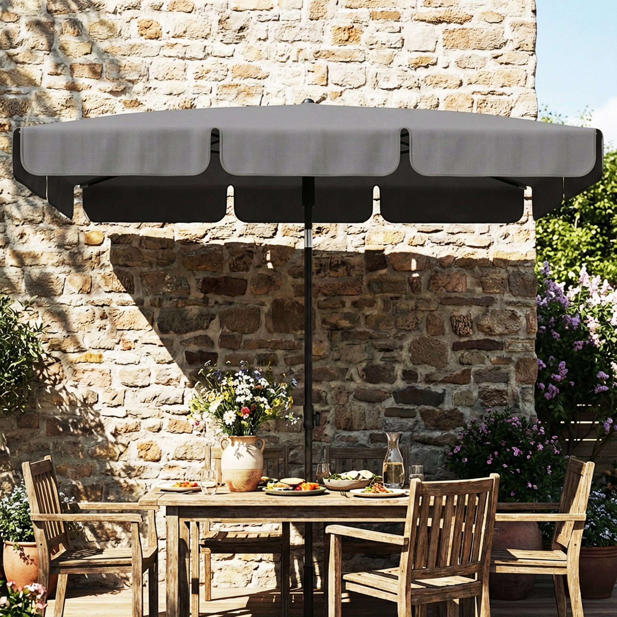 Rectangular Parasol 72 x 48 in (183 x 122 cm) – 3-Tilt Crank Umbrella with 8 Ribs for Beach, Balcony & Garden, Dark Gray
