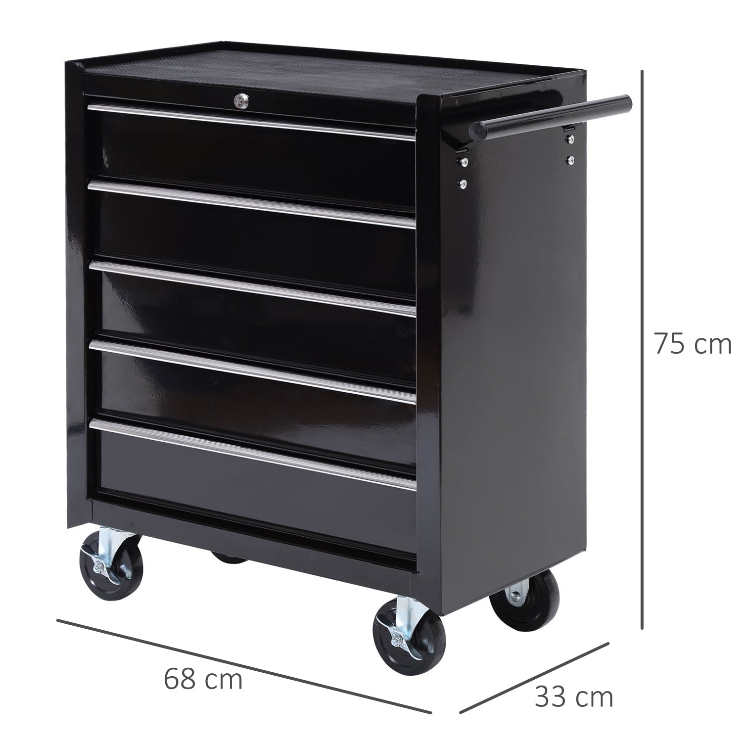 Tool Storage Trolley Empty Tool Cart with 5 Drawers, 2 Keys, Anti-slip Mats, Tool Cabinet with Handle Black
