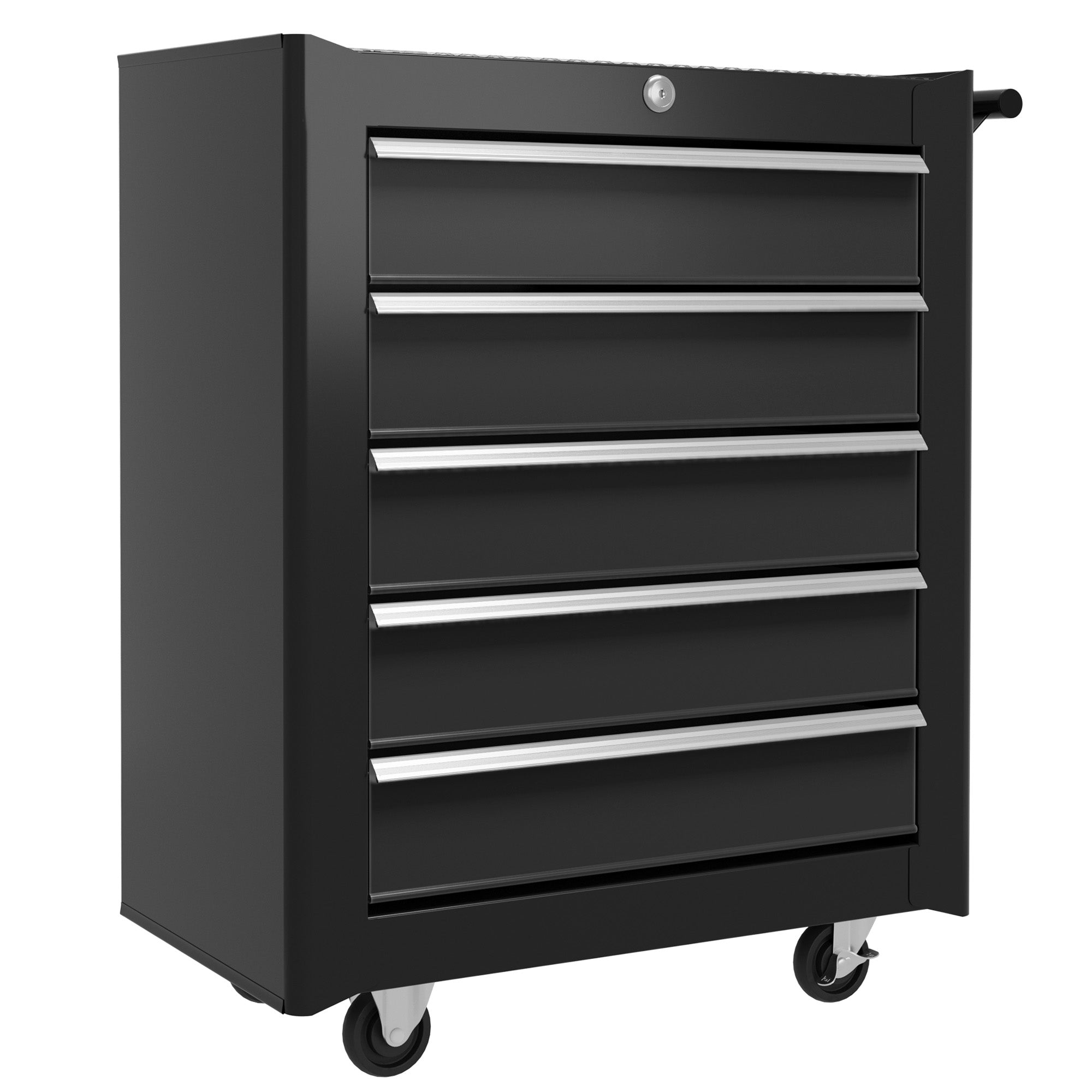 Tool Storage Trolley Empty Tool Cart with 5 Drawers, 2 Keys, Anti-slip Mats, Tool Cabinet with Handle Black