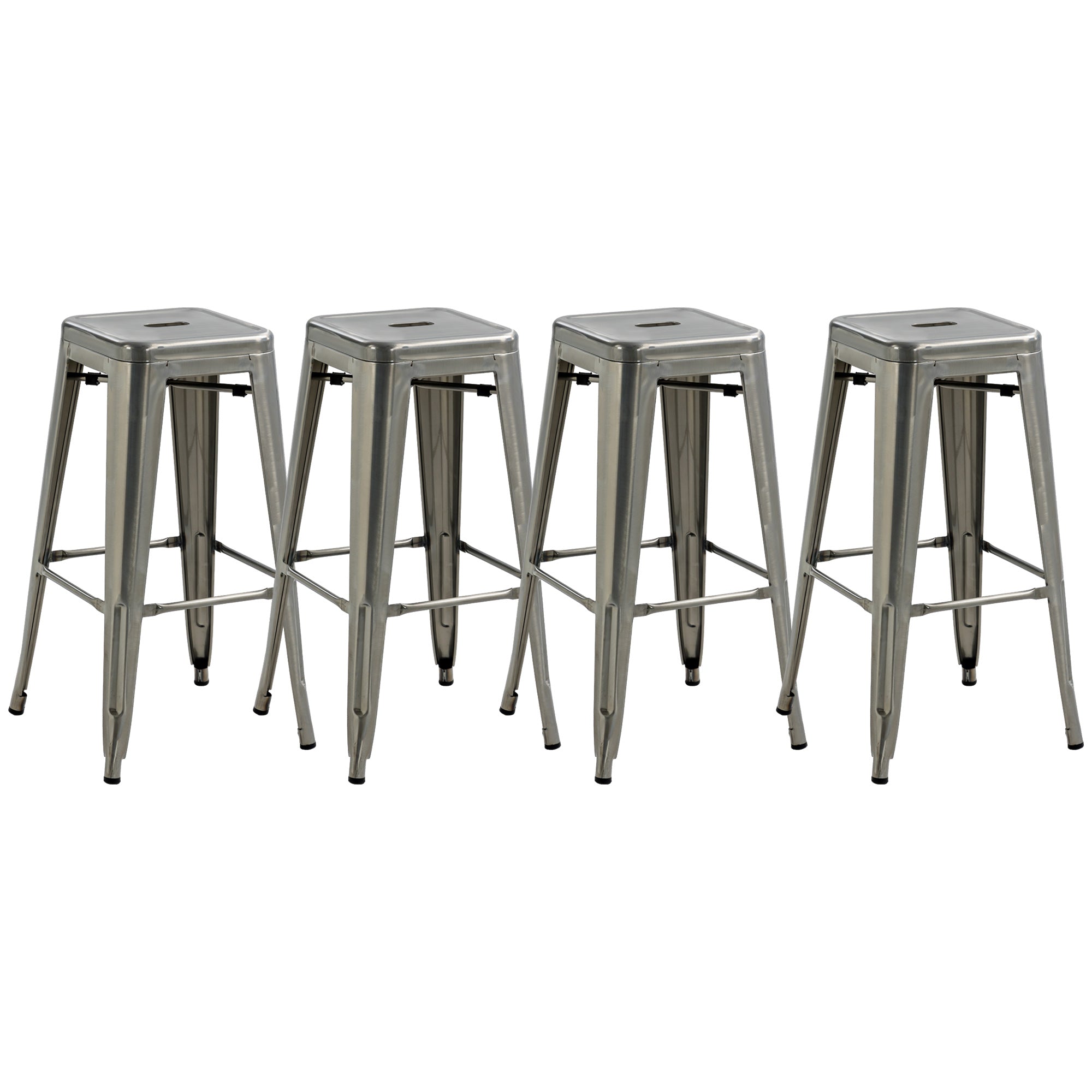 Set of 4 Stackable Industrial Bar Stools with Footrest Barstool Height 76 cm Silver Metal