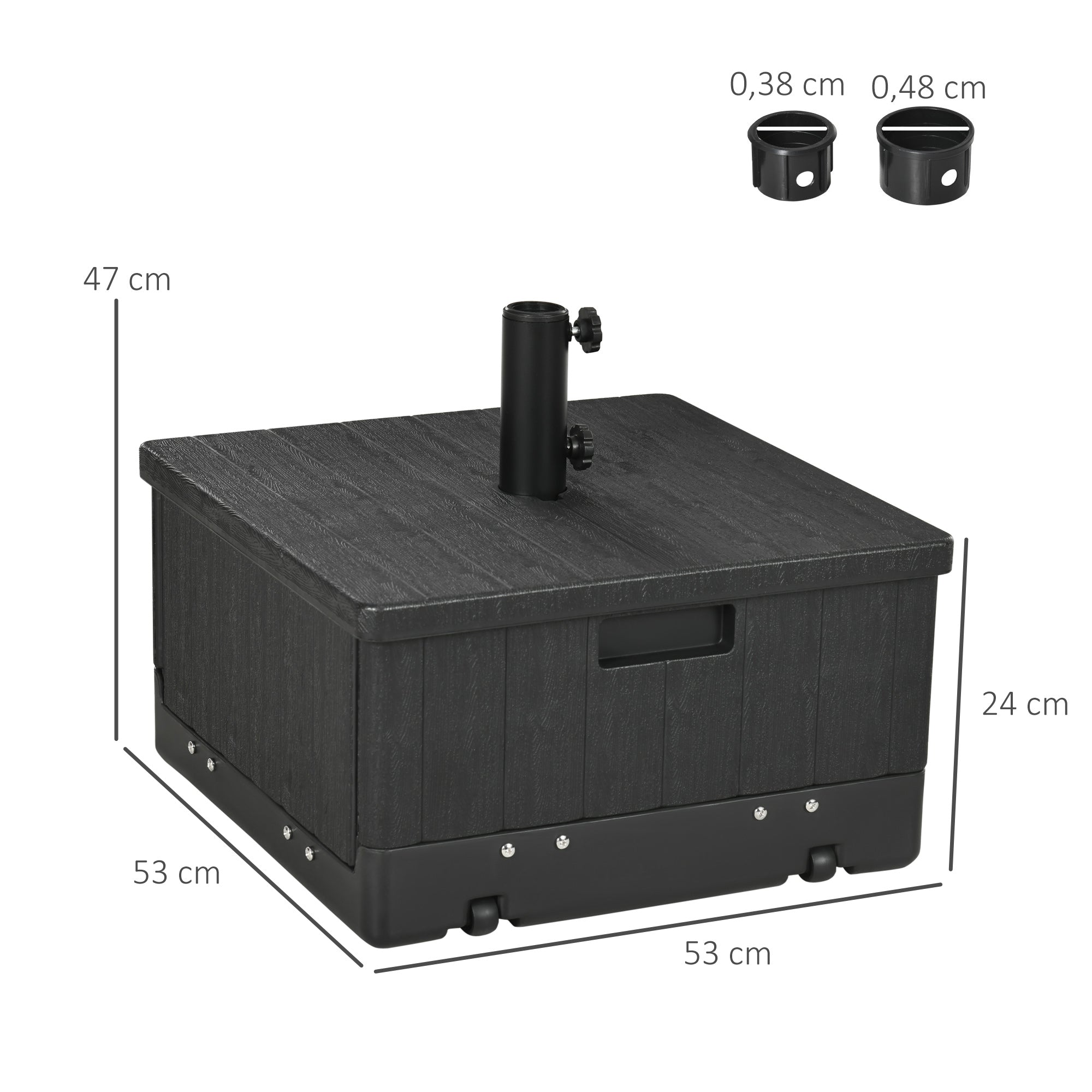 Parasol Stand Base Side Table Planter with Drainage Wheels and Handles PE and Metal 53L x 53W x 47H cm Black