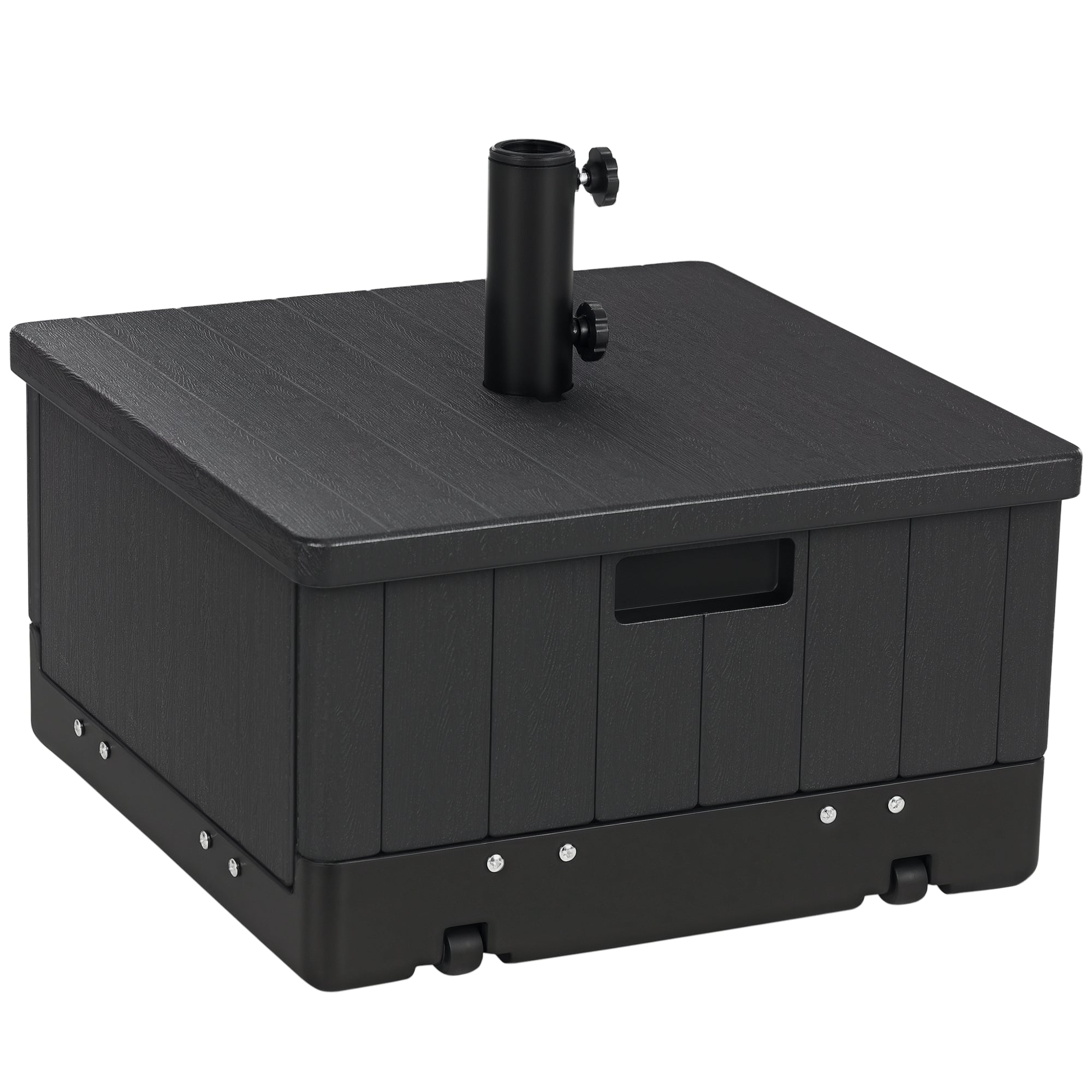 Parasol Stand Base Side Table Planter with Drainage Wheels and Handles PE and Metal 53L x 53W x 47H cm Black