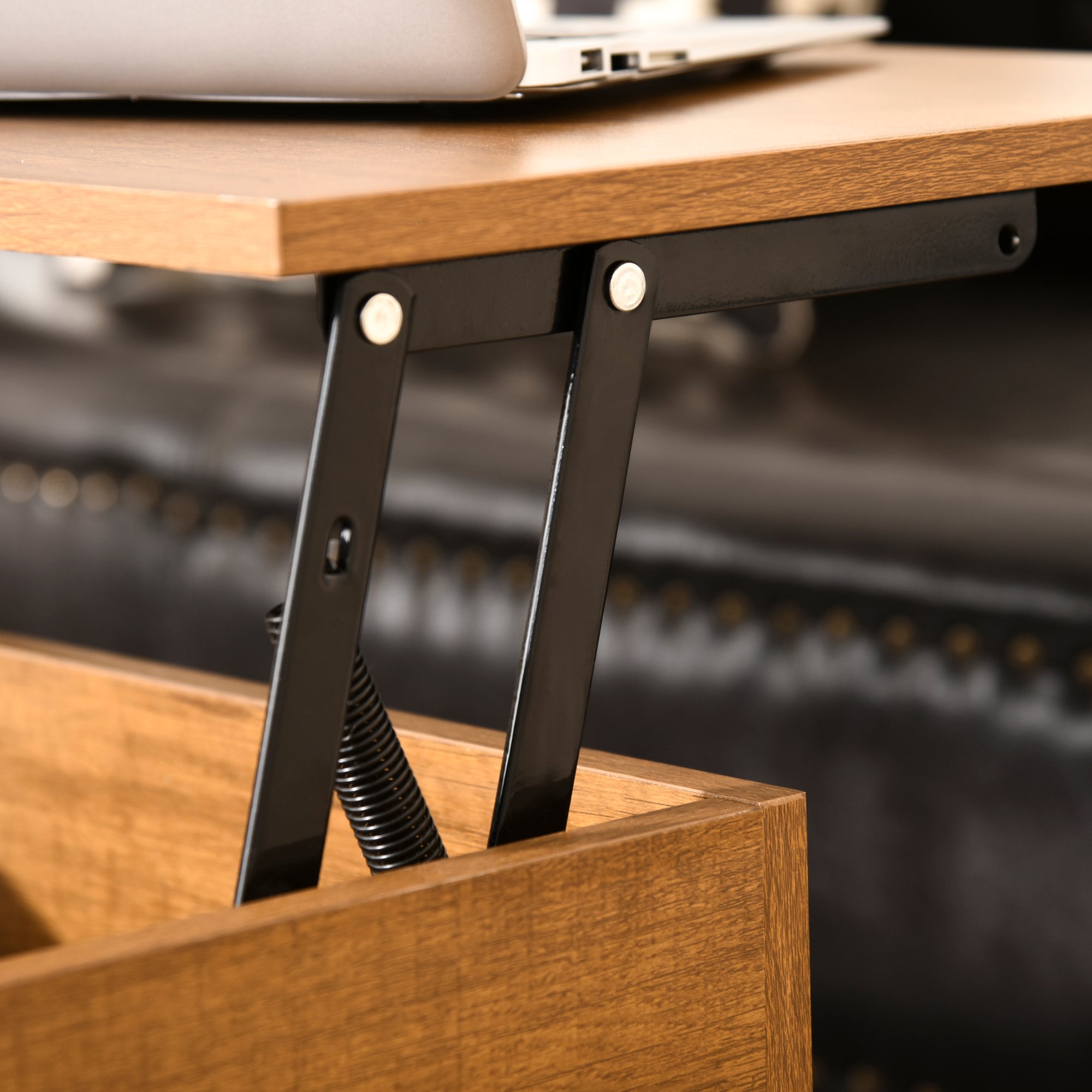 Lift-Top Coffee Table Coffee Table with Hidden Storage Space Lift-Top Table for Living Room Dining Room 90x60.5x45.5 cm Teak