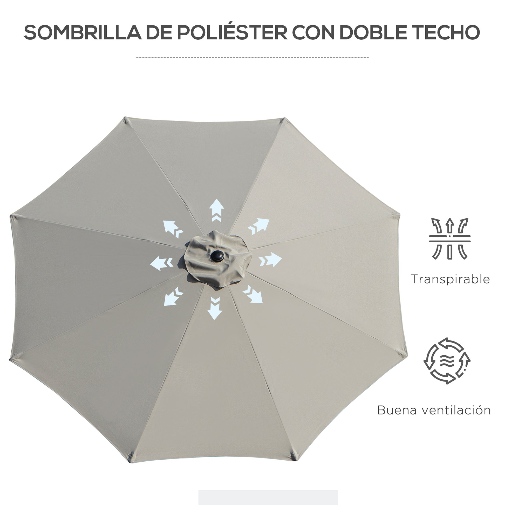 Garden Umbrella Ø295x250 cm with Crank Outdoor Parasol with Tilt Mechanism and Detachable Metal Pole for Patio Pool Terrace Light Gray