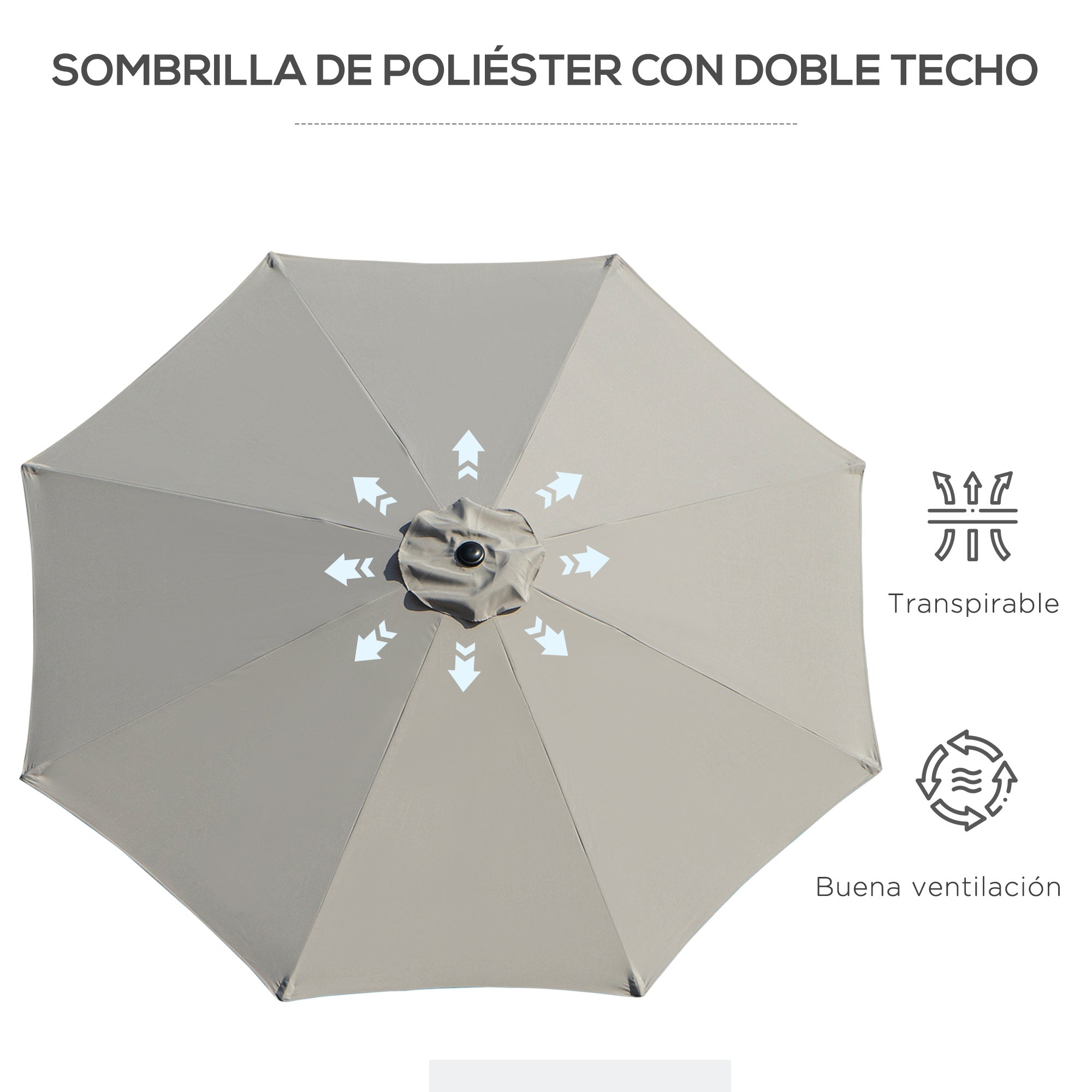 Garden Umbrella Ø295x250 cm with Crank Outdoor Parasol with Tilt Mechanism and Detachable Metal Pole for Patio Pool Terrace Light Gray