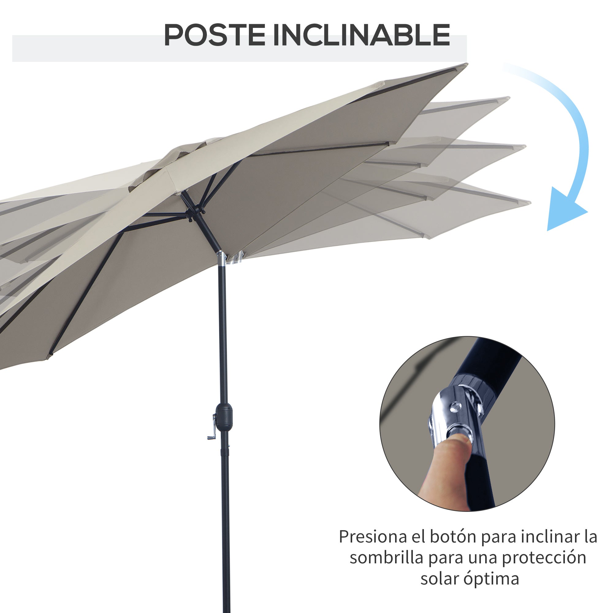 Garden Umbrella Ø295x250 cm with Crank Outdoor Parasol with Tilt Mechanism and Detachable Metal Pole for Patio Pool Terrace Light Gray