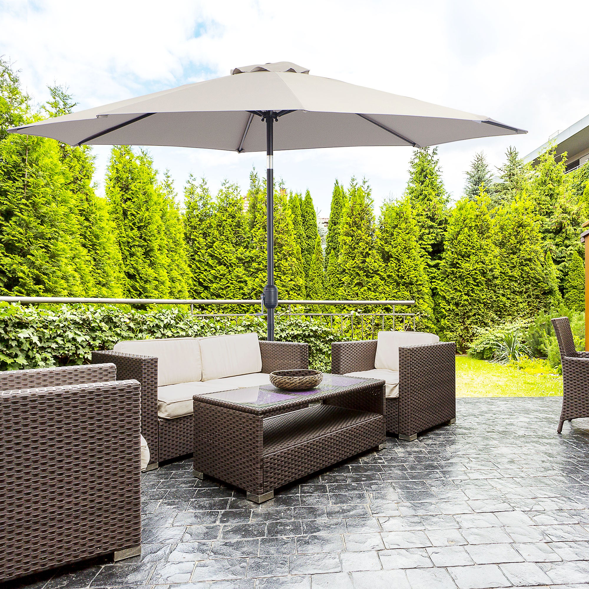 Garden Umbrella Ø295x250 cm with Crank Outdoor Parasol with Tilt Mechanism and Detachable Metal Pole for Patio Pool Terrace Light Gray