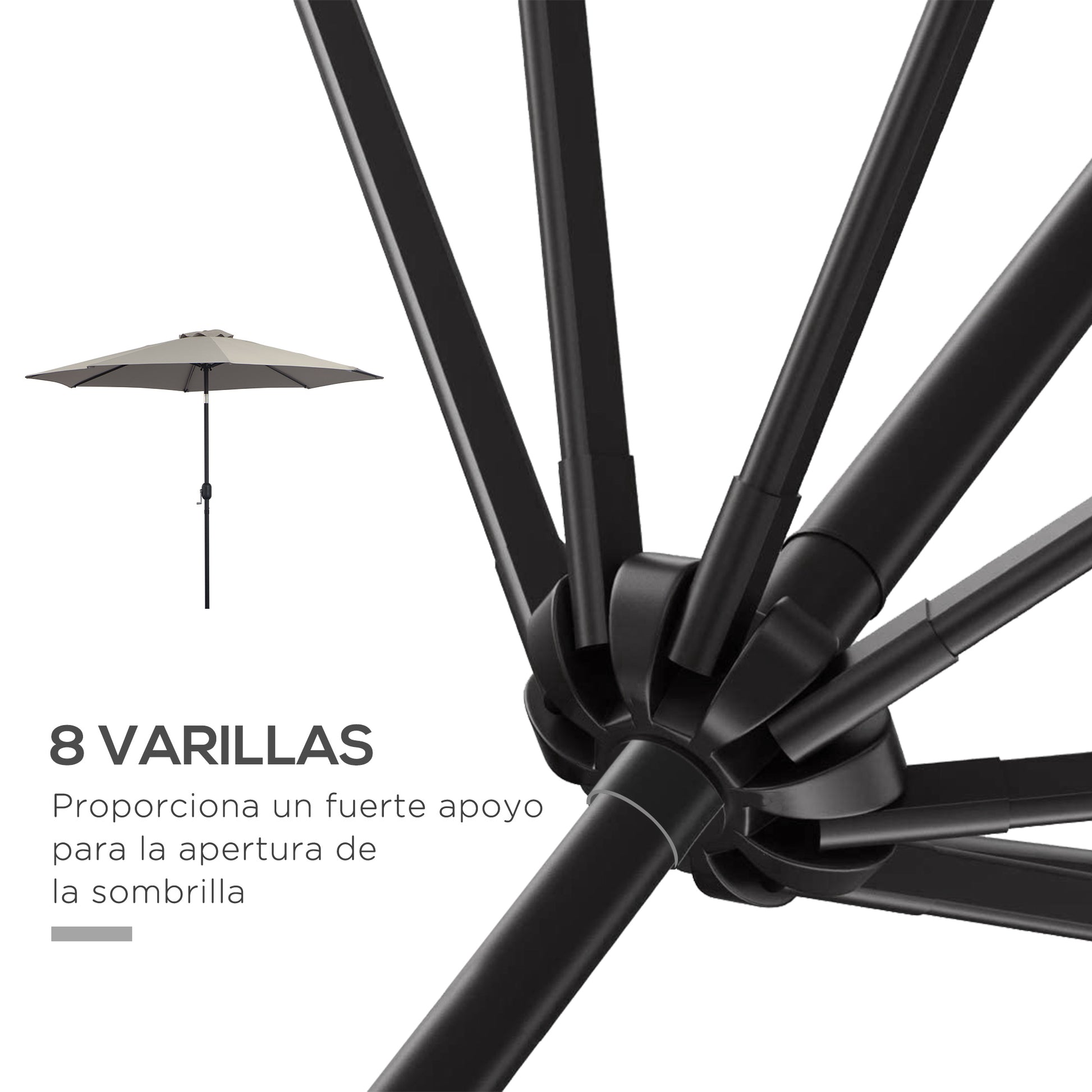 Garden Umbrella Ø295x250 cm with Crank Outdoor Parasol with Tilt Mechanism and Detachable Metal Pole for Patio Pool Terrace Light Gray