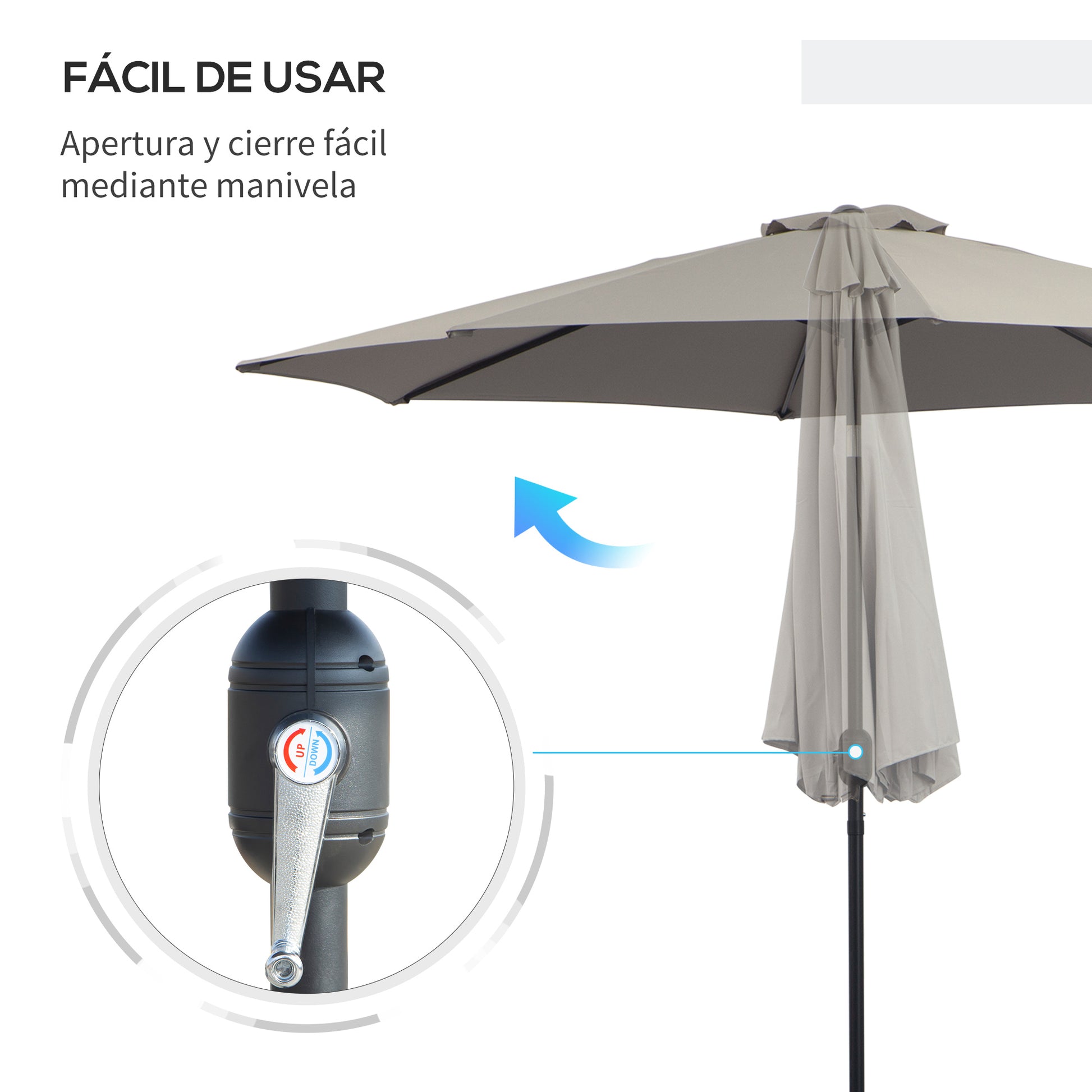 Garden Umbrella Ø295x250 cm with Crank Outdoor Parasol with Tilt Mechanism and Detachable Metal Pole for Patio Pool Terrace Light Gray