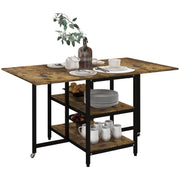 Extendable Folding Dining Table Rectangular Mobile Kitchen Table for 2-6 Persons with 2 Open Shelves Dining Table 140cm x 80cm x 75cm Rustic Brown