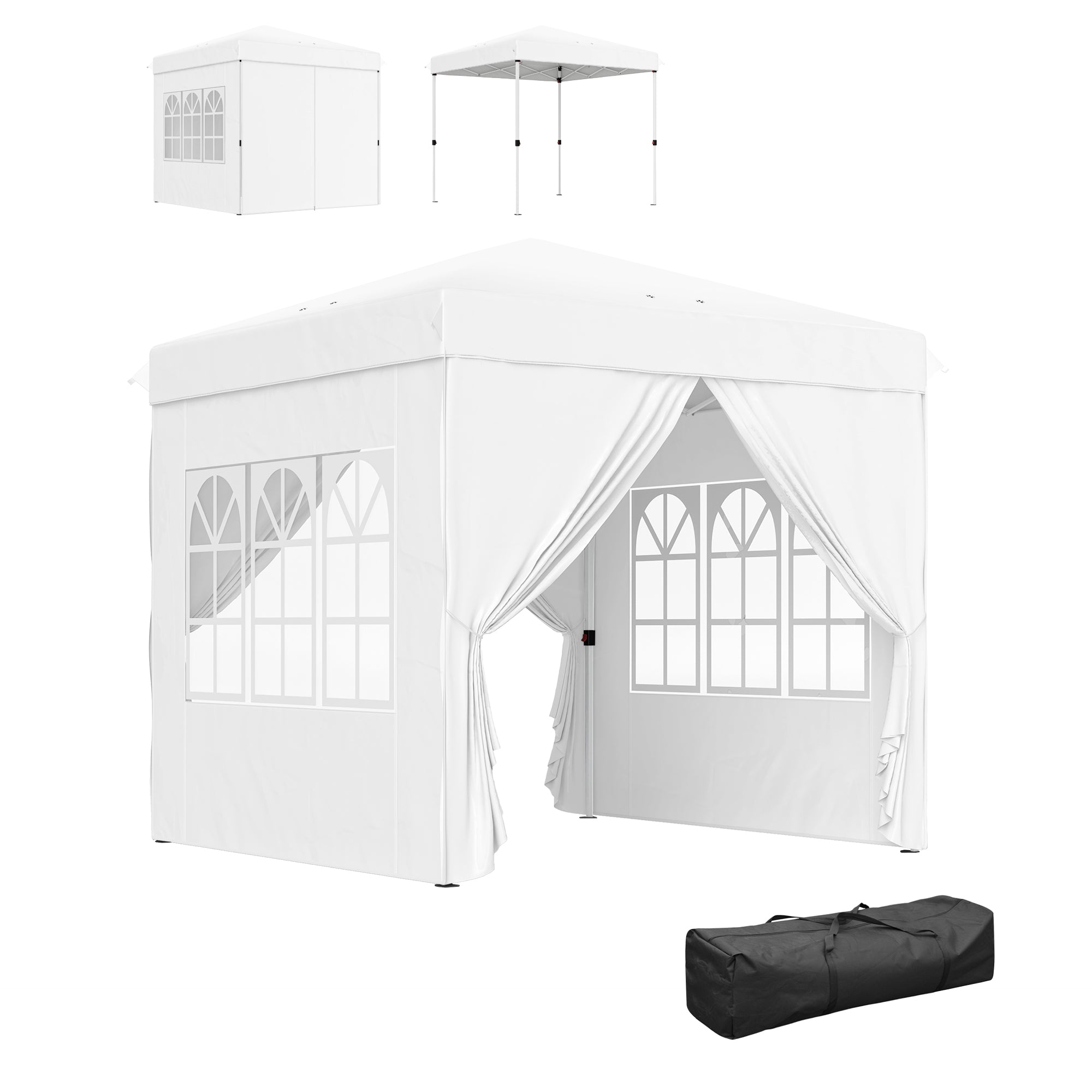 Pop-up Foldable Gazebo 2.5x2.5 m with 4 Anti-UV Side Walls and Carrying Bag for Camping Parties White