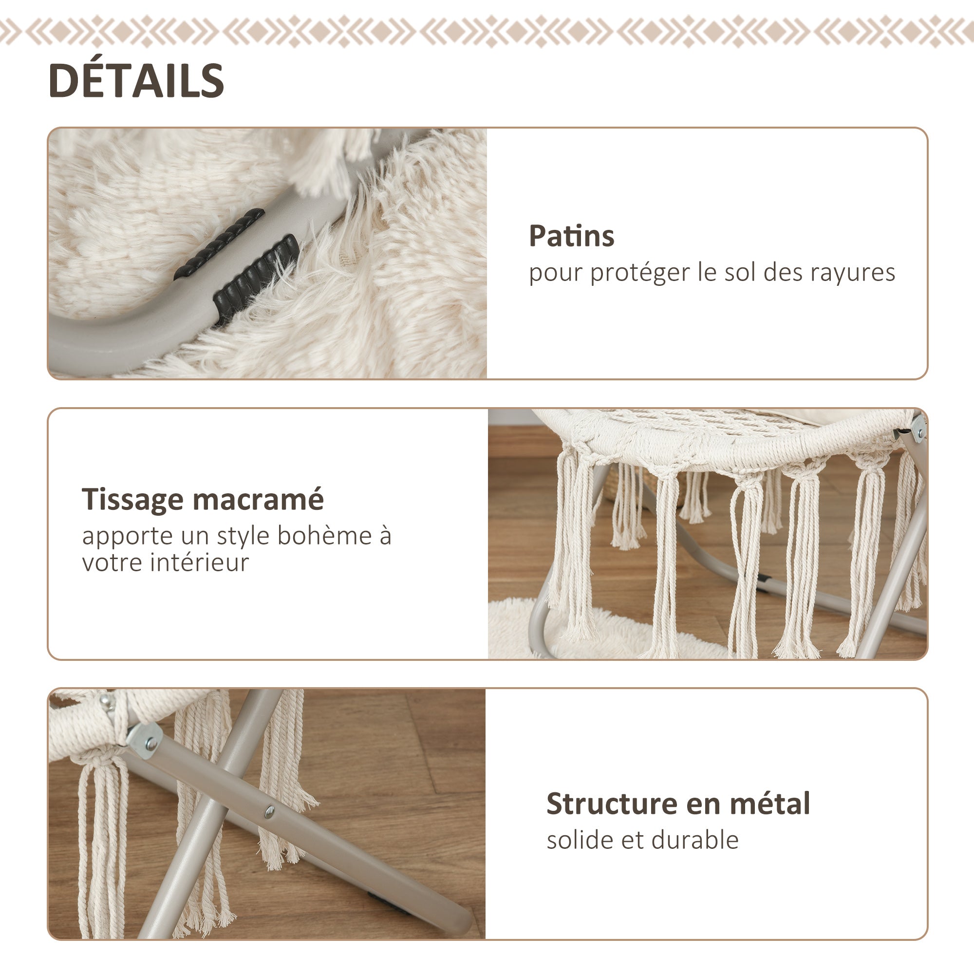 Hanging chair round garden moon chair papasan foldable great comfort macrame cotton polyester beige