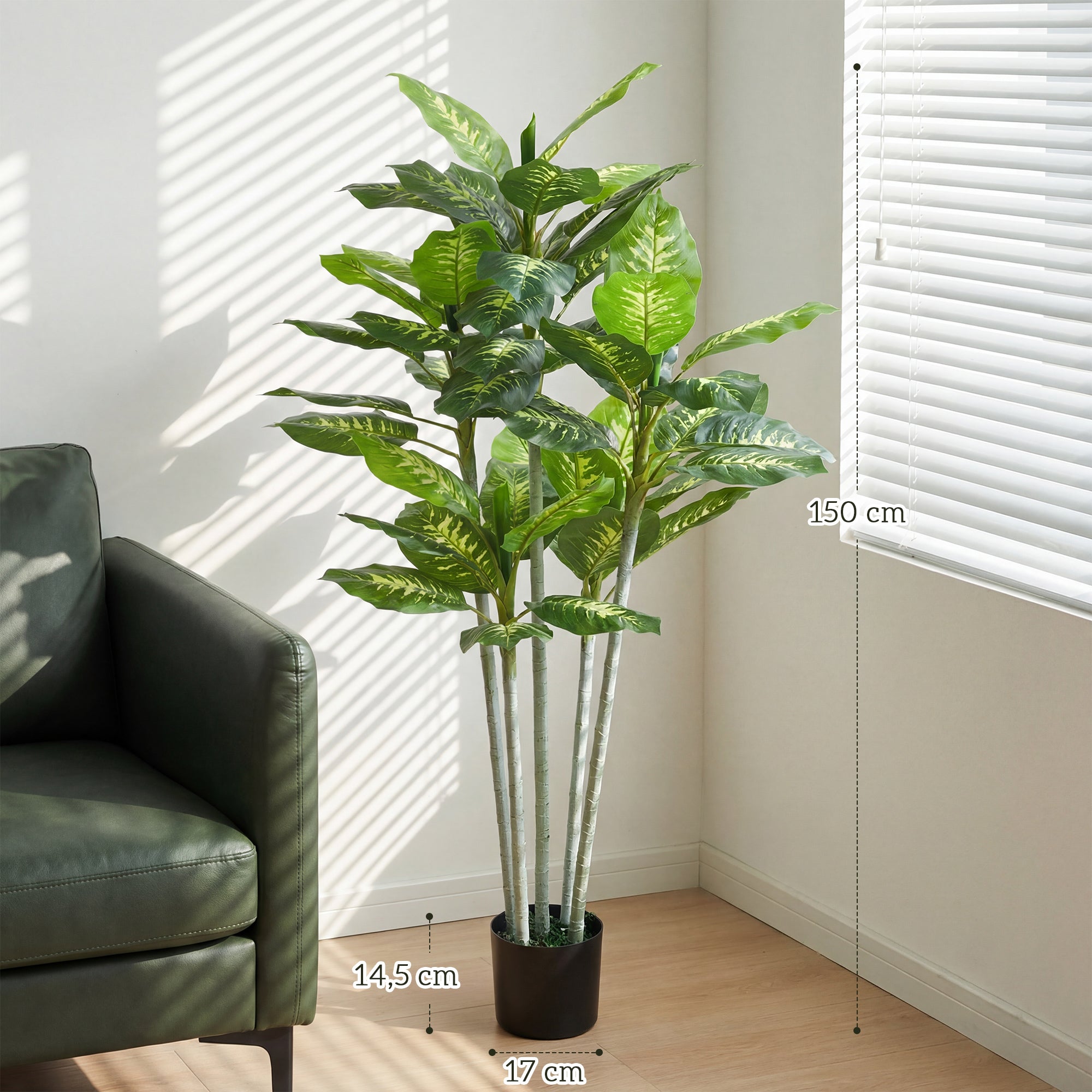 Artificial Calathea Plant, 150 cm (59 in) with Cement Pot — Indoor