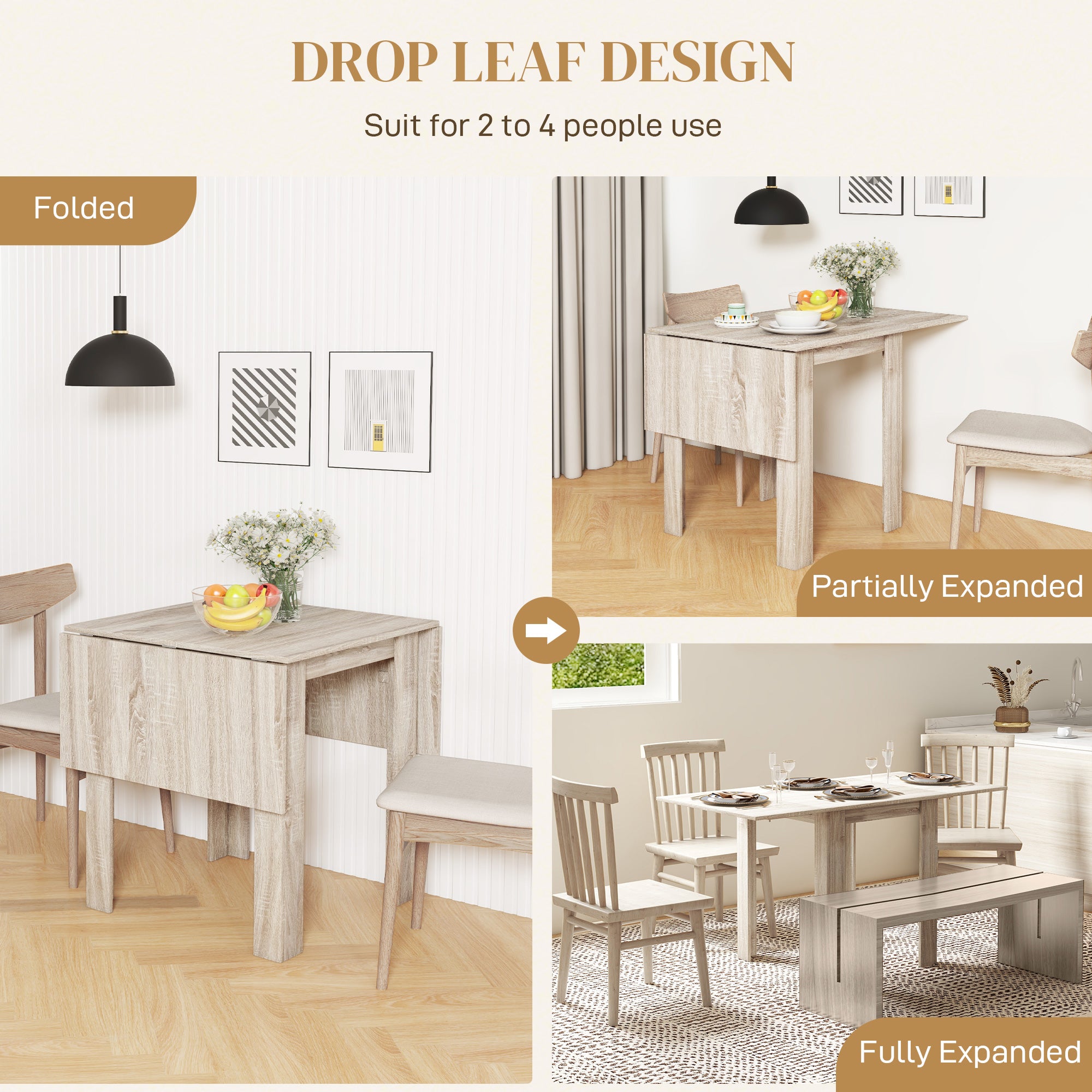 HOMCOM Fällbord för 4 Personer max Vattentåligt och Repfast, Fällbart Spånskivebord, 140x70x75 cm, Ekfärg