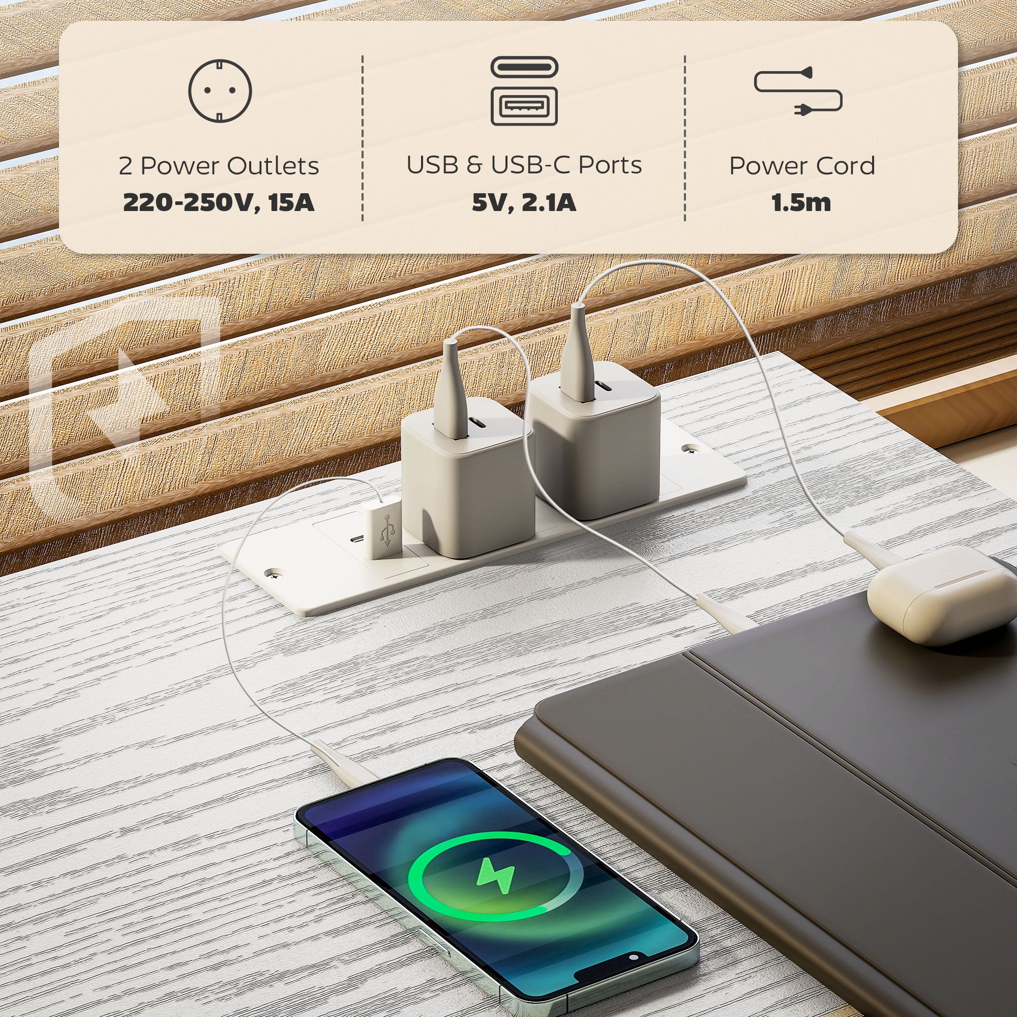 HOMCOM Компютърен бюрo с 2 USB зарядни порта и 2 електрически контакта, бюро с място за съхранение 120 x 40 см, регулируеми рафтове и 3 текстилни чекмеджета, работна станция, стоманена рамка, бяла