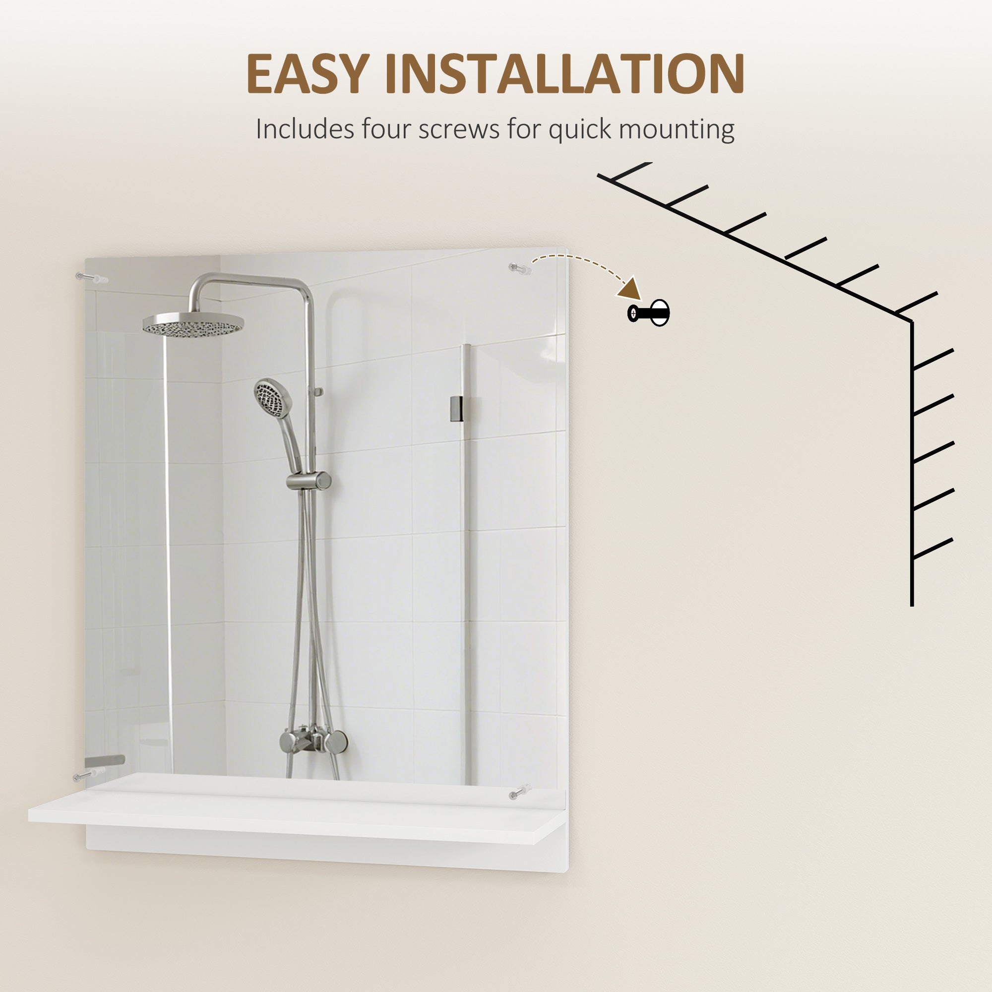 HOMCOM Wandspigel mat Ablage, 50 x 60 cm — Modernen Buedzëmmer- & Entréespigel, Wäiss