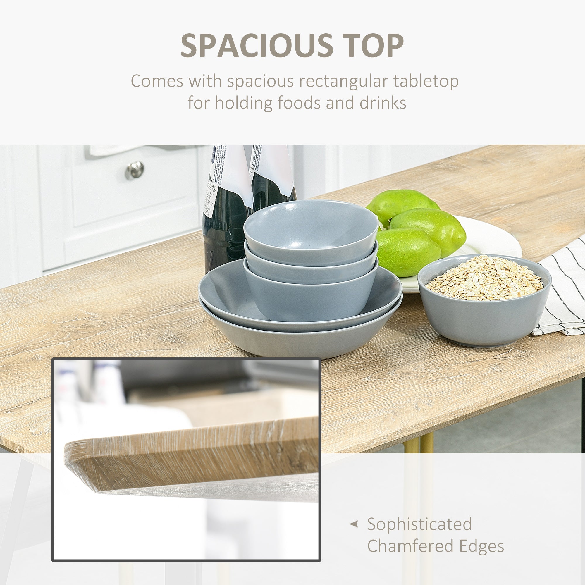 Table à Manger au Design Industriel HOMCOM Grand Plateau Biseauté 120L x 60l x 75H cm Pieds en Métal Noir Style Cheville Finition Chêne Clair en MDF