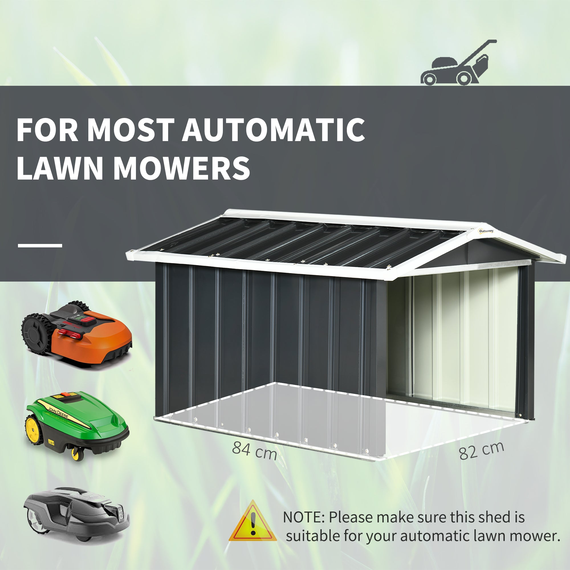 Lawnmower Storage Shed for Robot Lawnmower - robot lawn mower garage - gray steel sheet